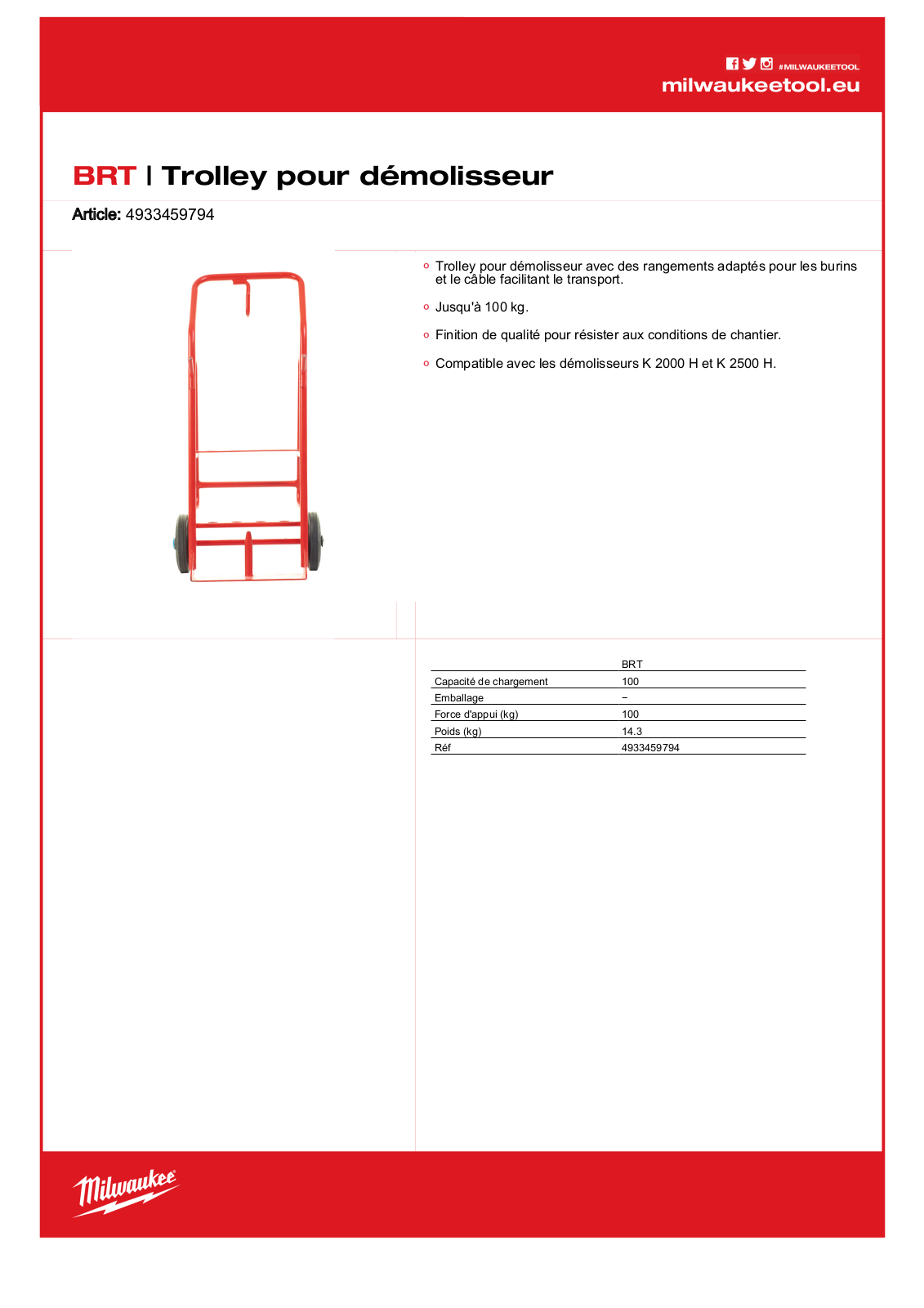 Milwaukee 4933459794, BRT Specification - ManualMachine.com