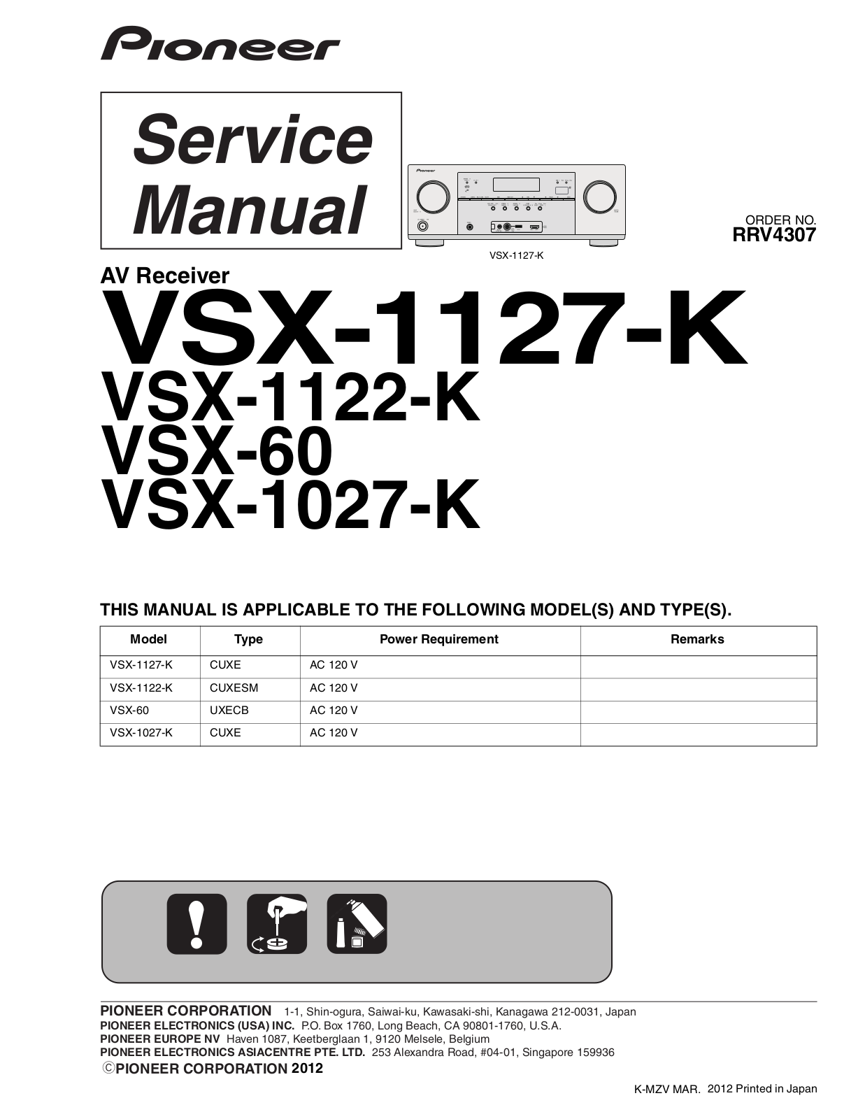 Pioneer VSX-1127-K, VSX-1122-K, VSX-60, VSX-1027-K Service manual