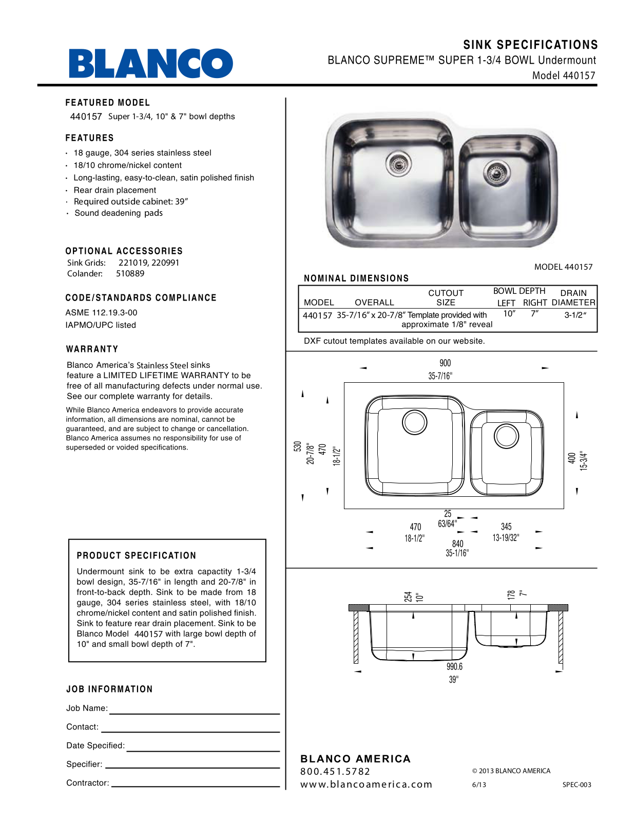 Blanco 440157 User Manual