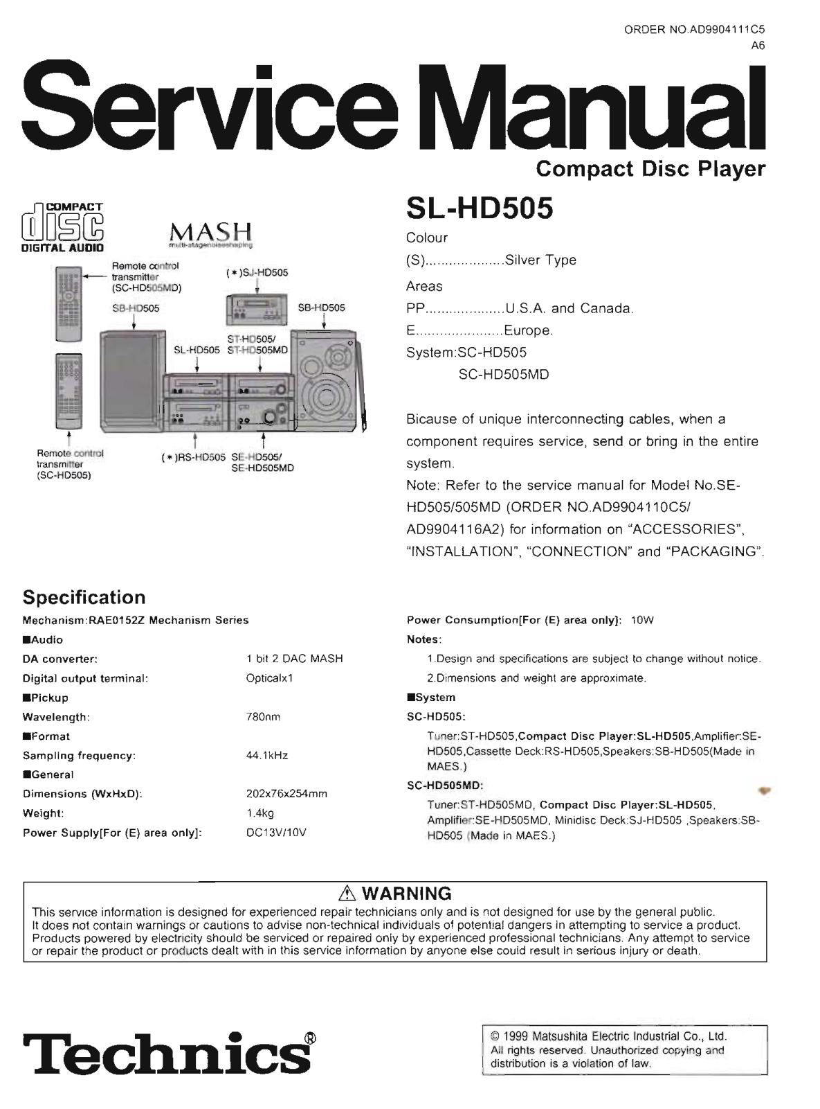 Technics SL-HD-505 Service Manual