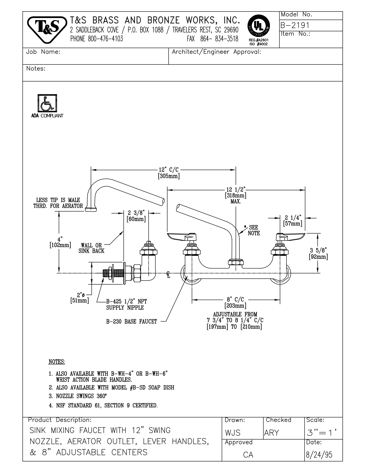 T&S Brass B-2191 User Manual