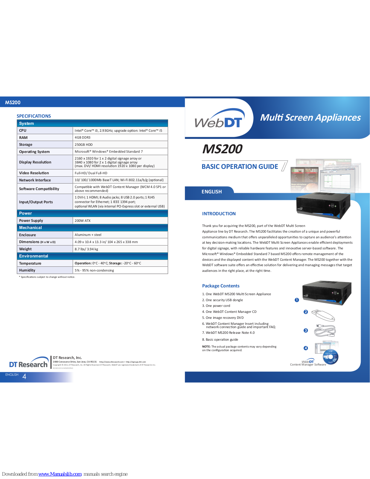 WebDT MS200 Basic Operation Manual