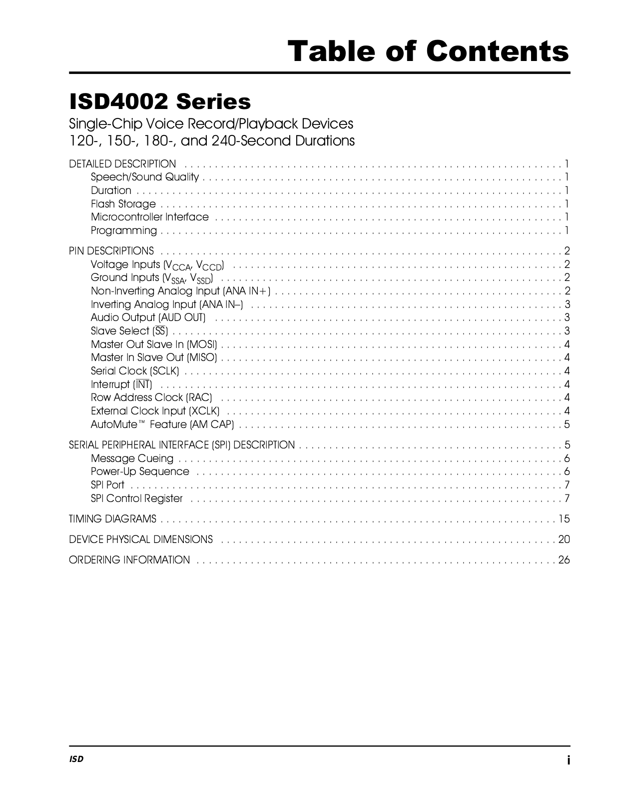 ISD ISD4002-150P, ISD4002-150EI, ISD4002-150ED, ISD4002-150E, ISD4002-120ZI Datasheet