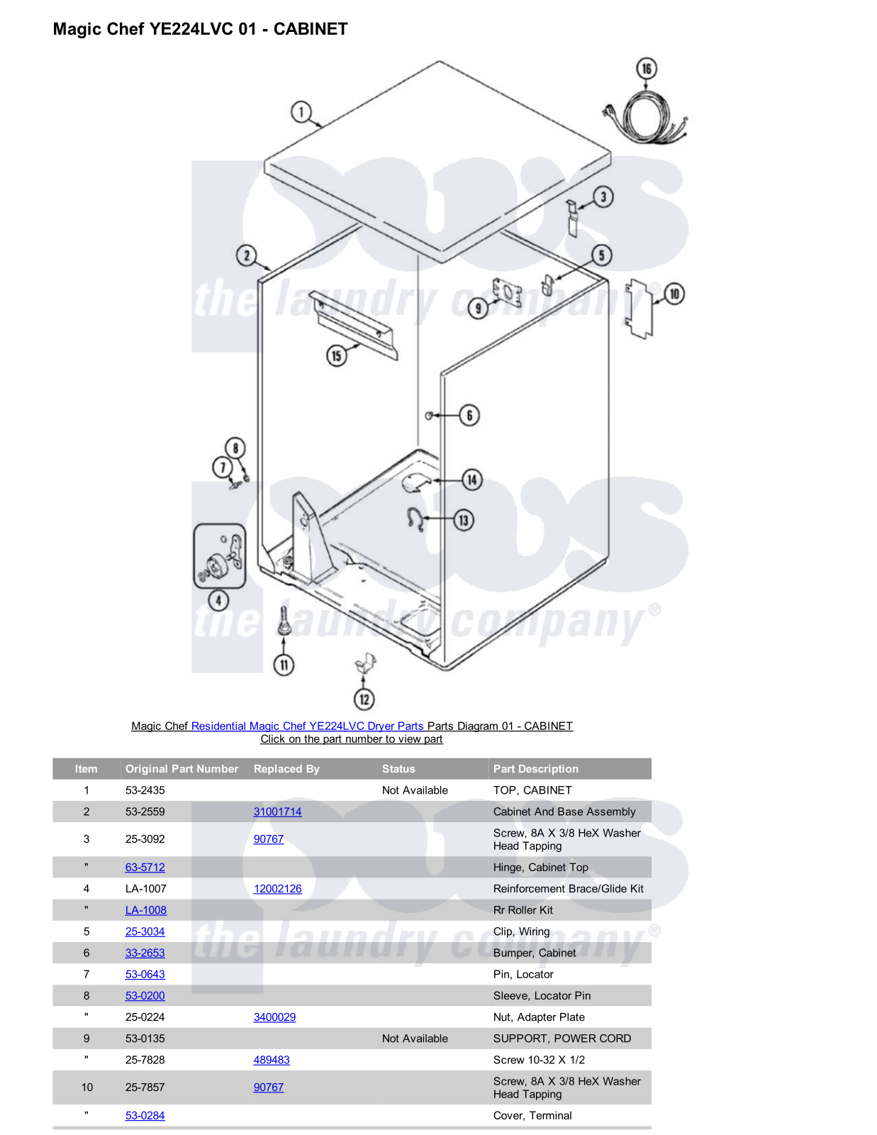 Magic Chef YE224LVC Parts Diagram