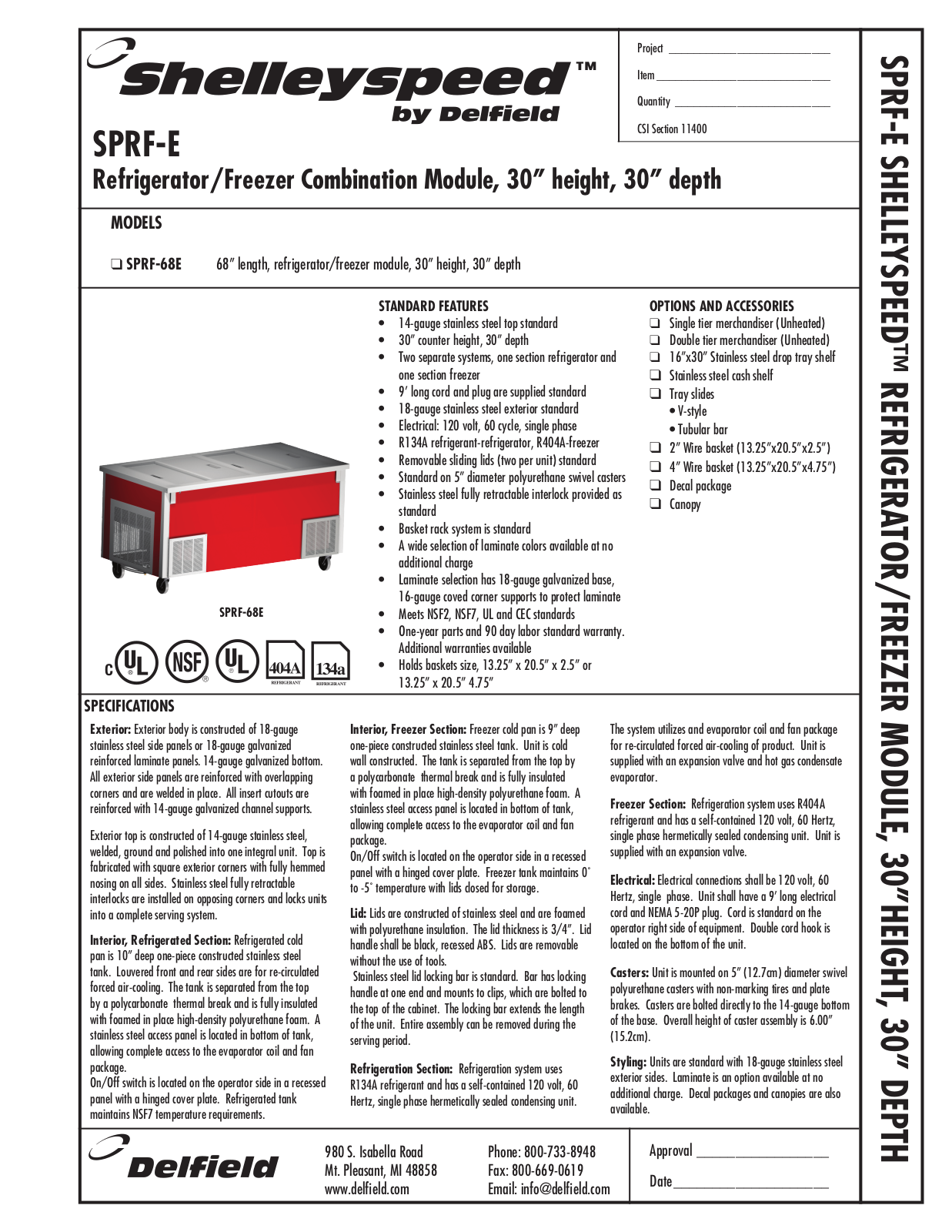 Shelley SPRF-E Specifications