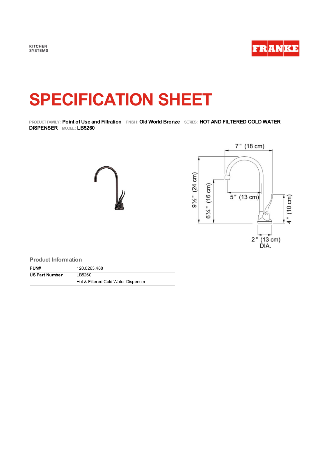 Franke LB5260 Specs