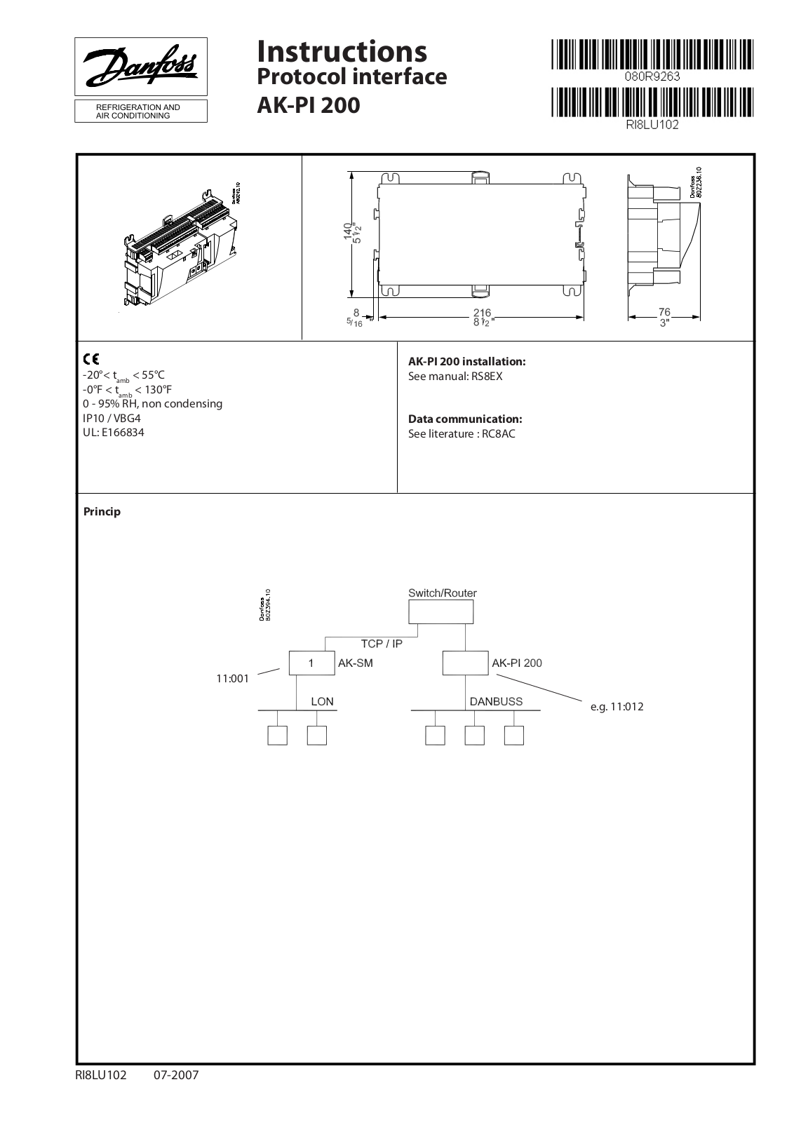 Danfoss AK-PI 200 Installation guide