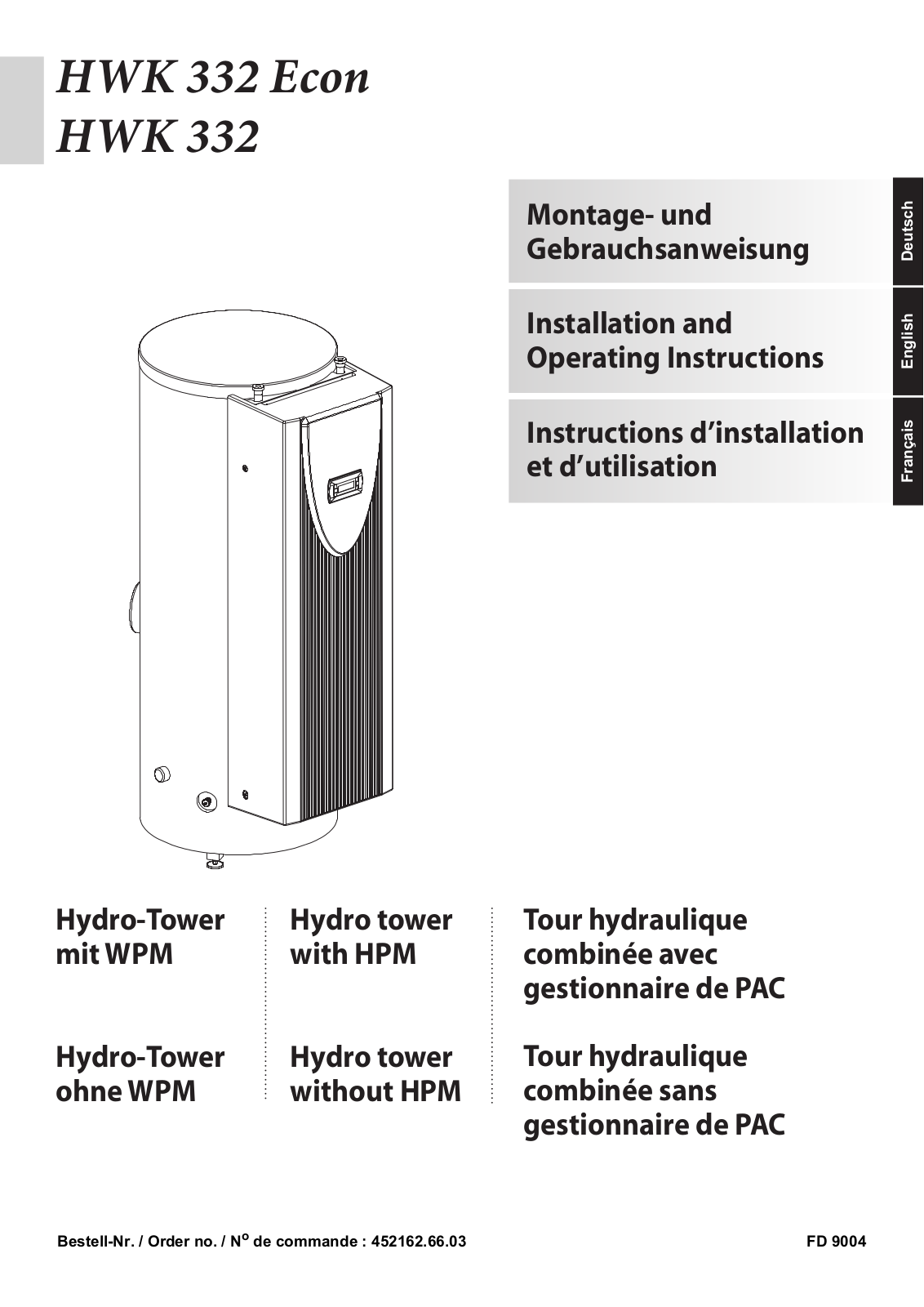 Dimplex HWK 332 Econ, HWK 332 Installation And Operating Instructions Manual