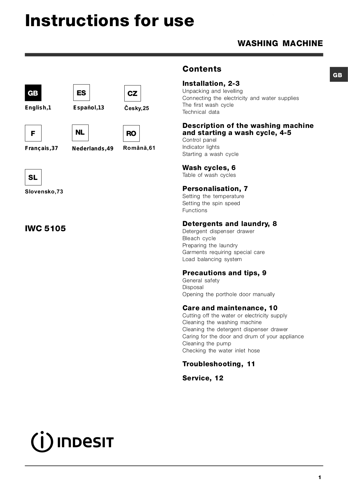 Indesit IWC-5105 User Manual