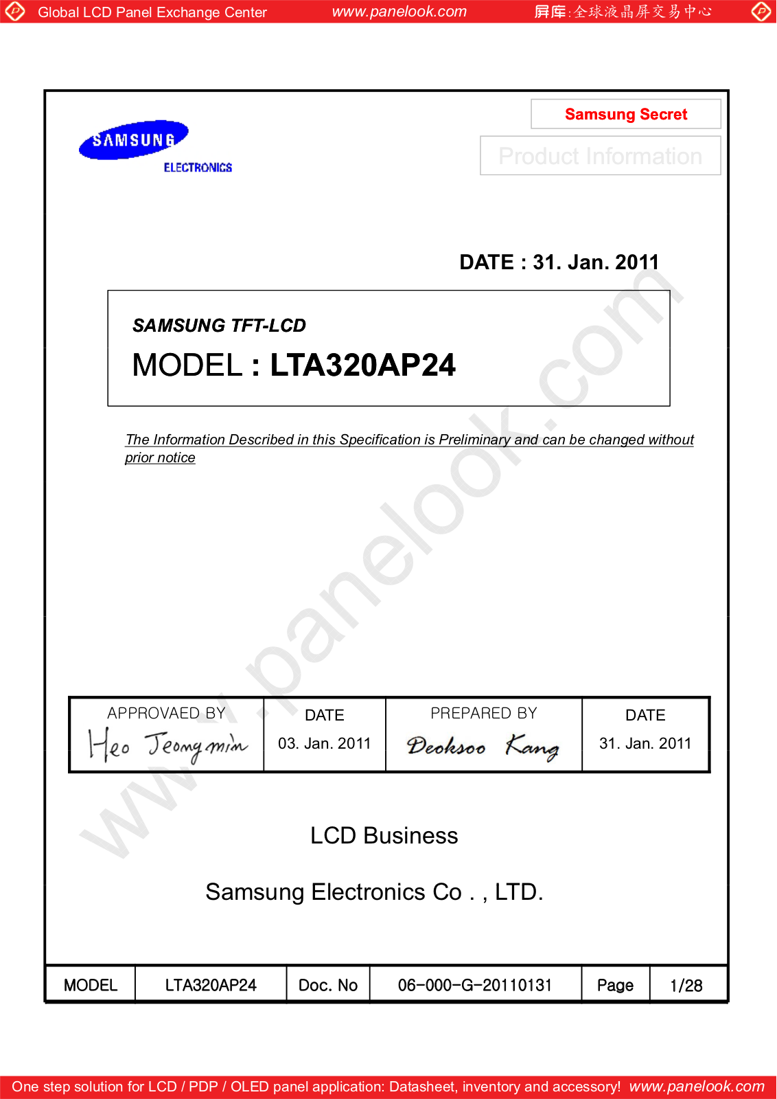 SAMSUNG LTA320AP24 Specification