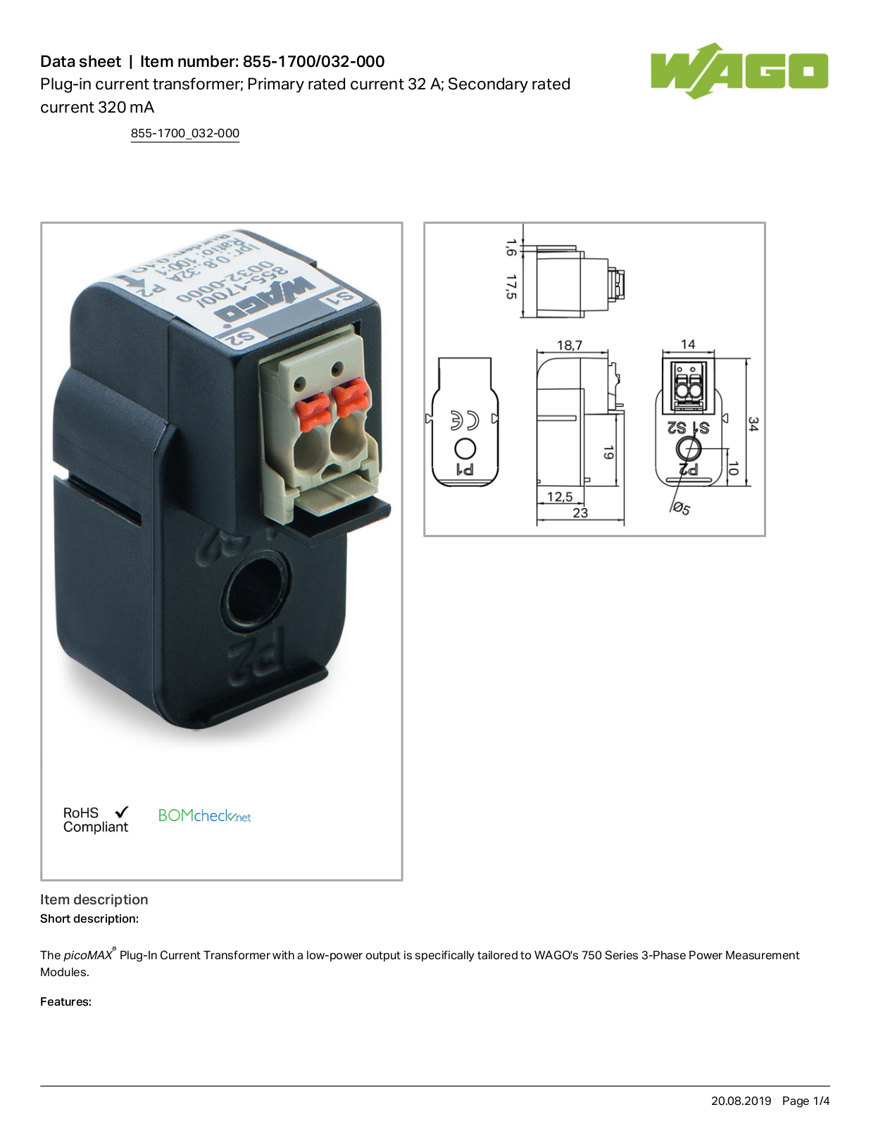 Wago 855-1700/032-000 Data Sheet