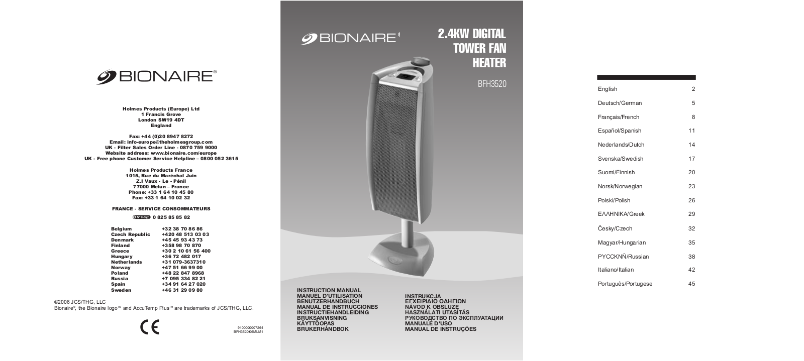 BIONAIRE BFH3520-I, BFH3520 User Manual