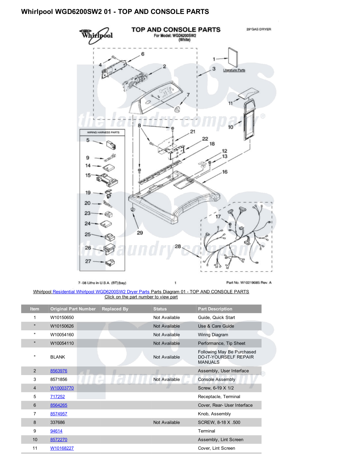 Whirlpool WGD6200SW2 Parts Diagram