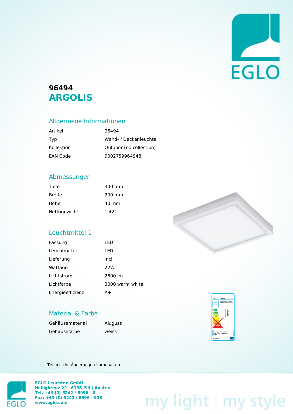 Eglo 96494 Service Manual