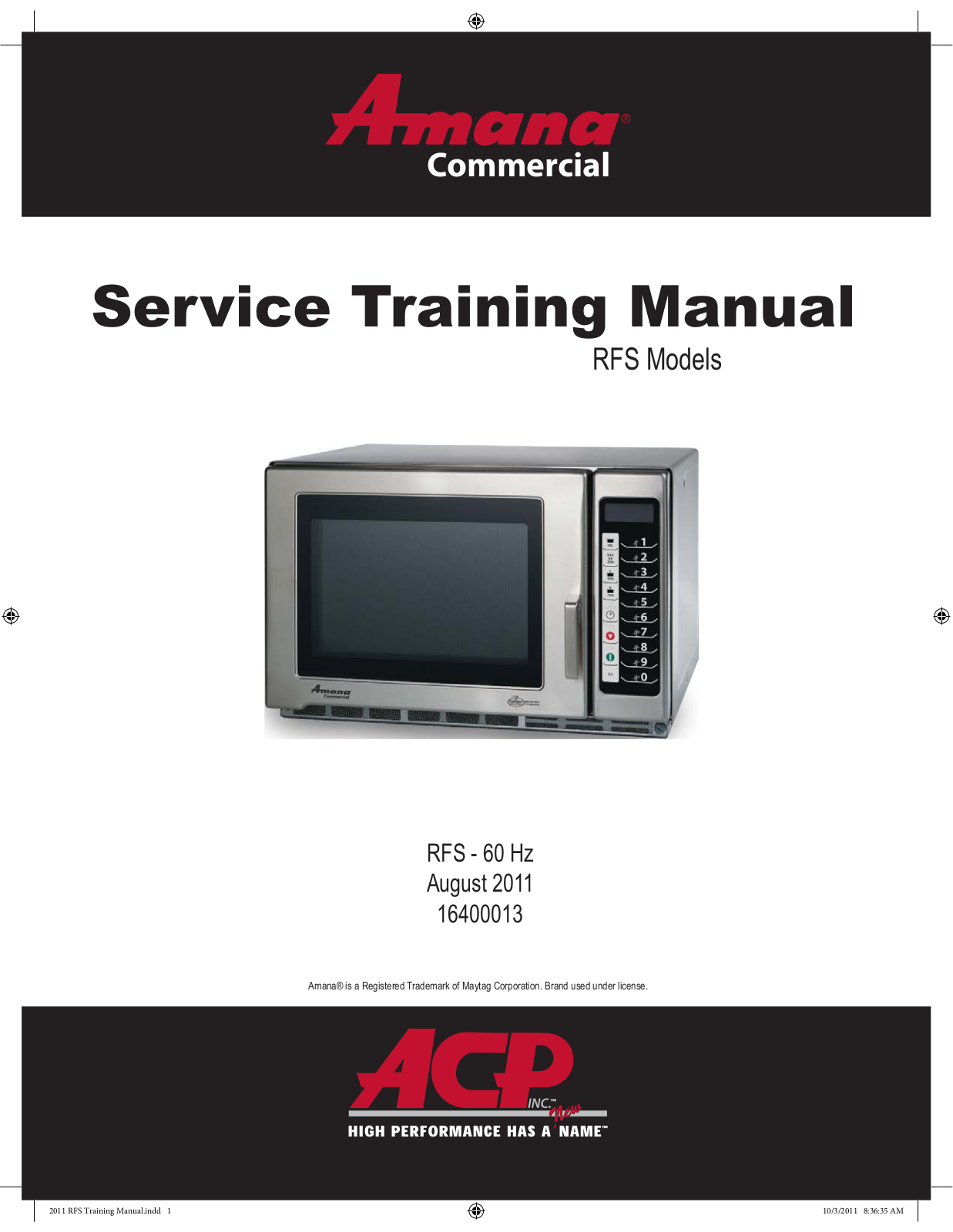 Amana Menumaster MFS18TSB Service Manual