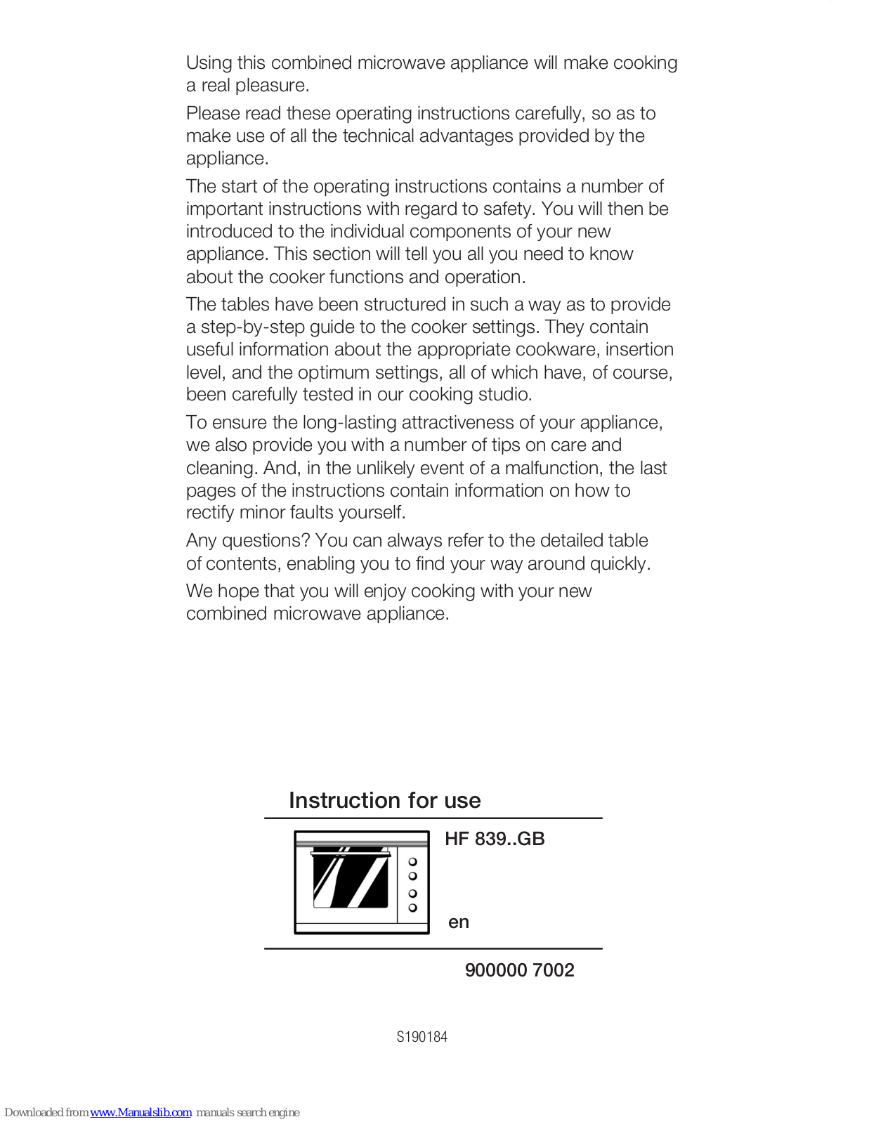 Siemens HF 839 Series,HF 839..GB Instructions For Use Manual