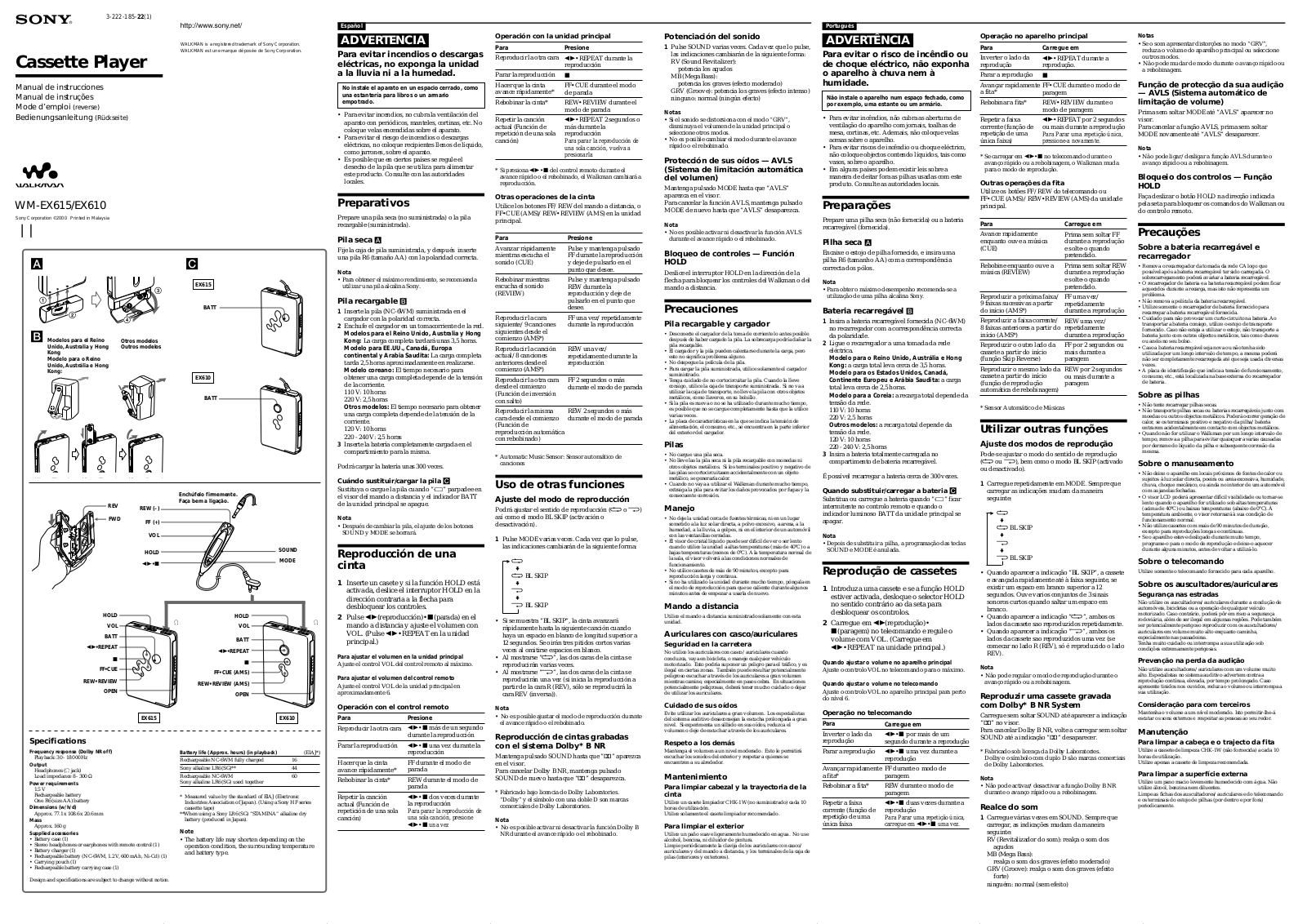 Sony WM-EX615, WM-EX610 Operating Instructions