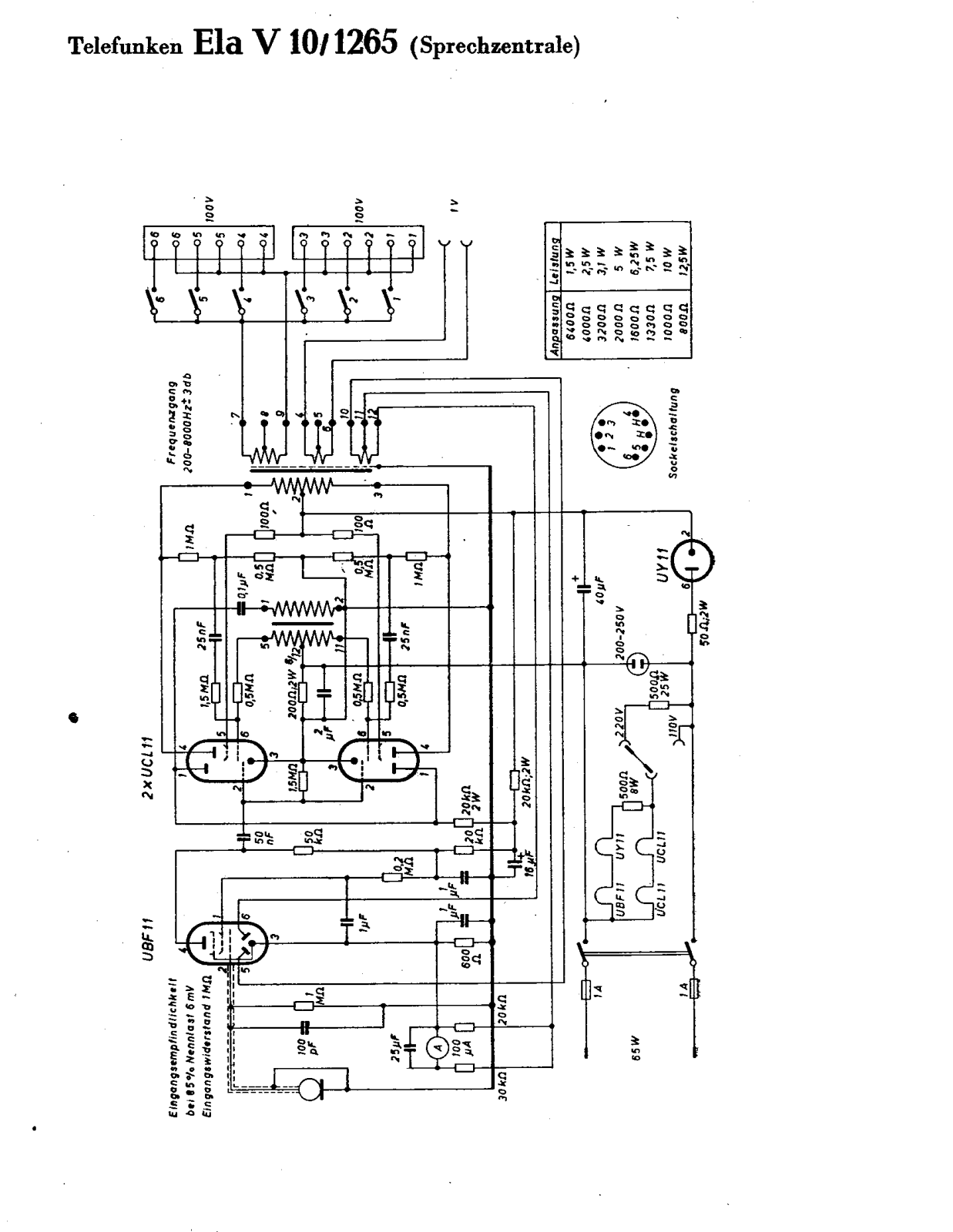 Telefunken Ela-V10-1265 Schematic