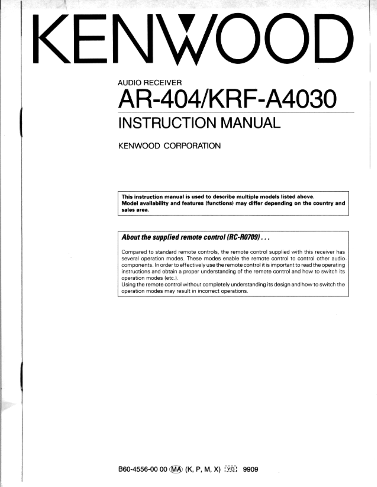 Kenwood AR-404, KRF-A4030 Instruction Manual