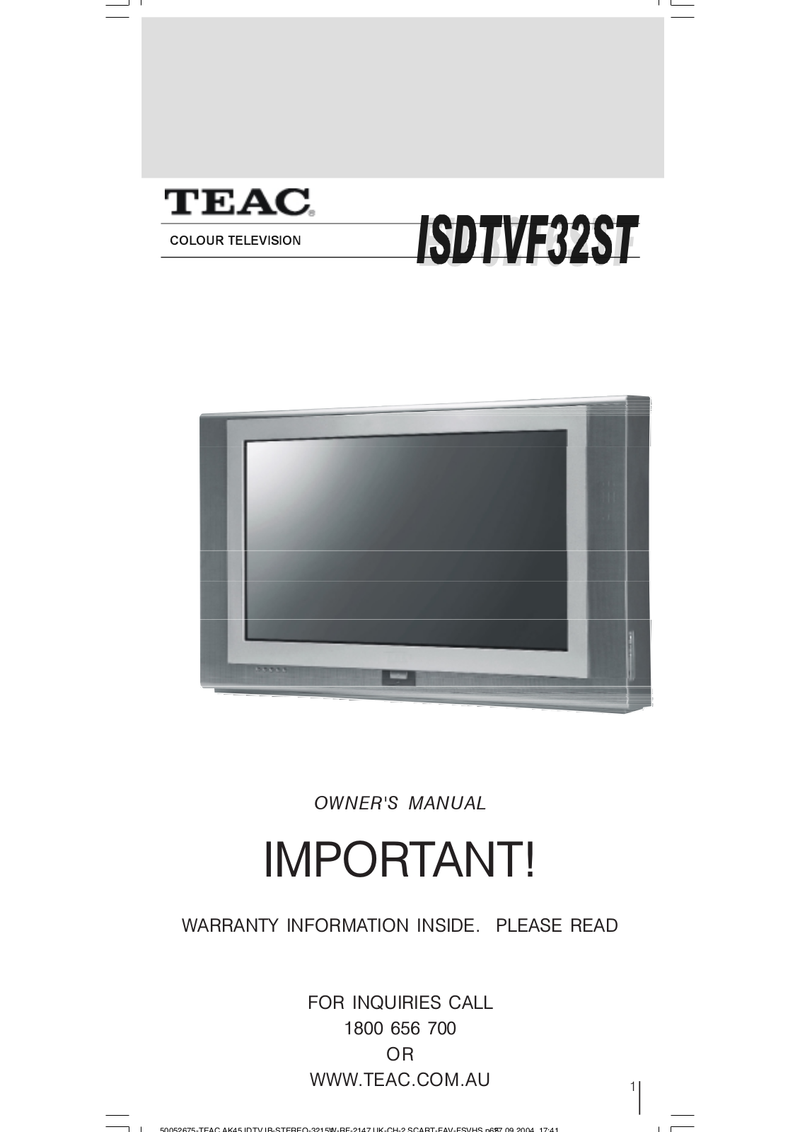 Teac ISDTVF32ST Owner's Manual