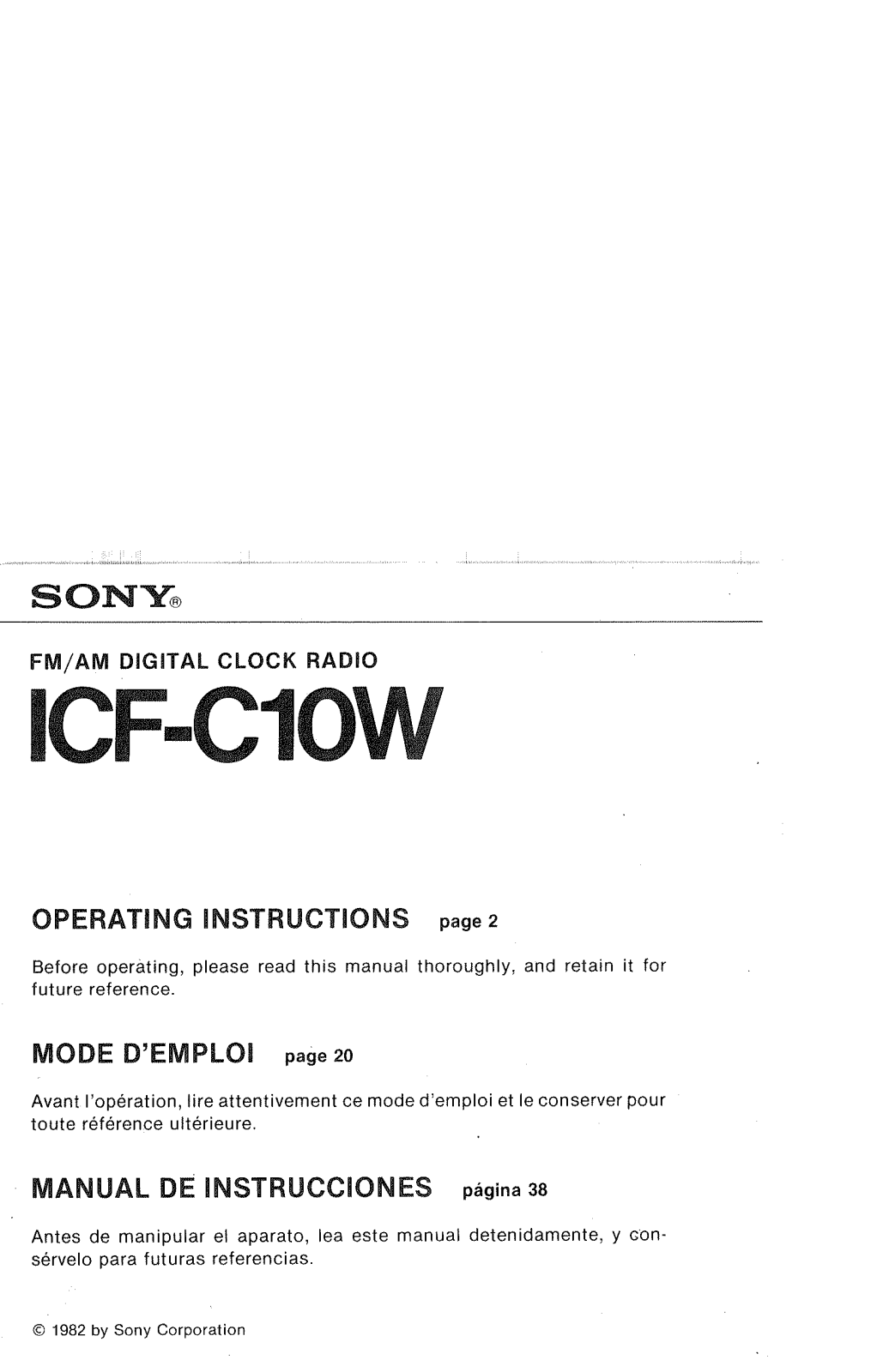 Sony ICFC-10-W Owners manual