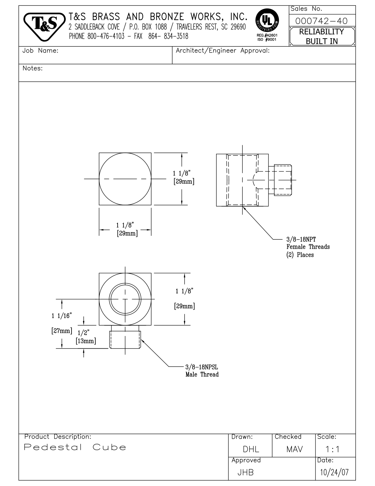 T&S Brass 000742-40 User Manual