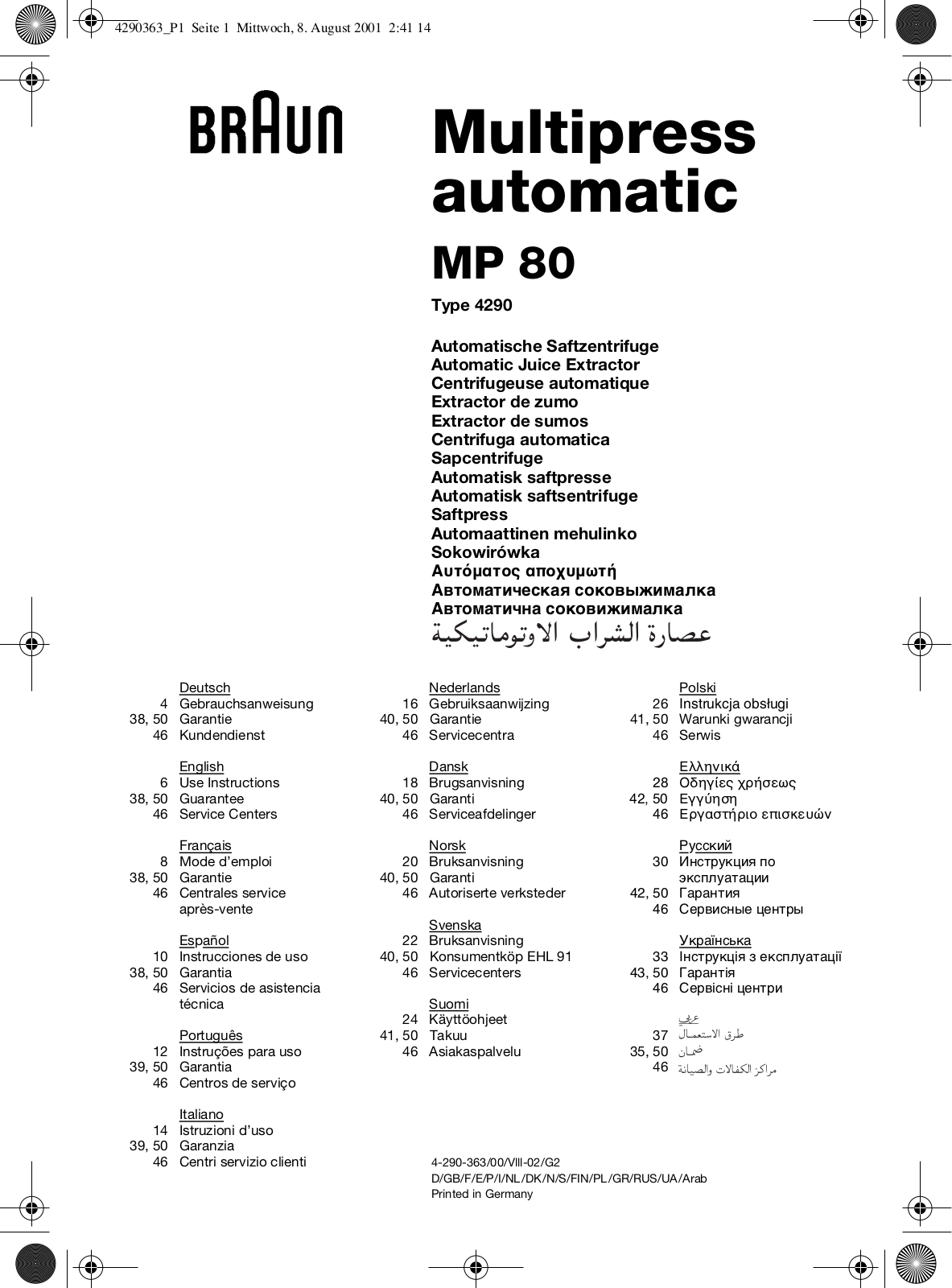 Braun MP80 User Manual