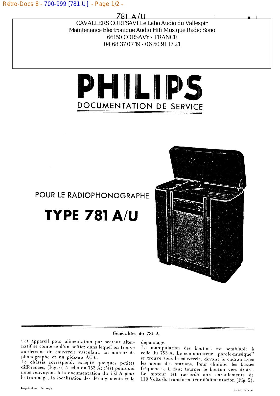 Philips 781 u Datasheet - ManualMachine.com
