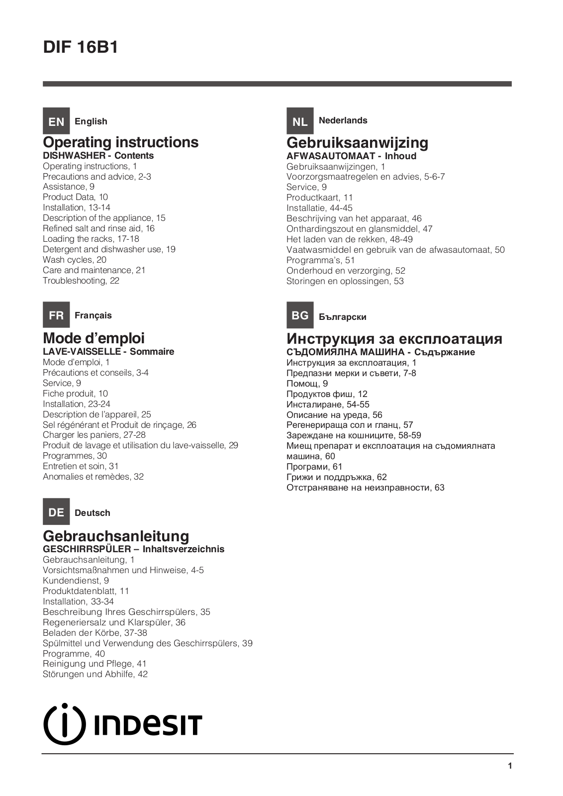 INDESIT DIF 16B1 A EU User Manual