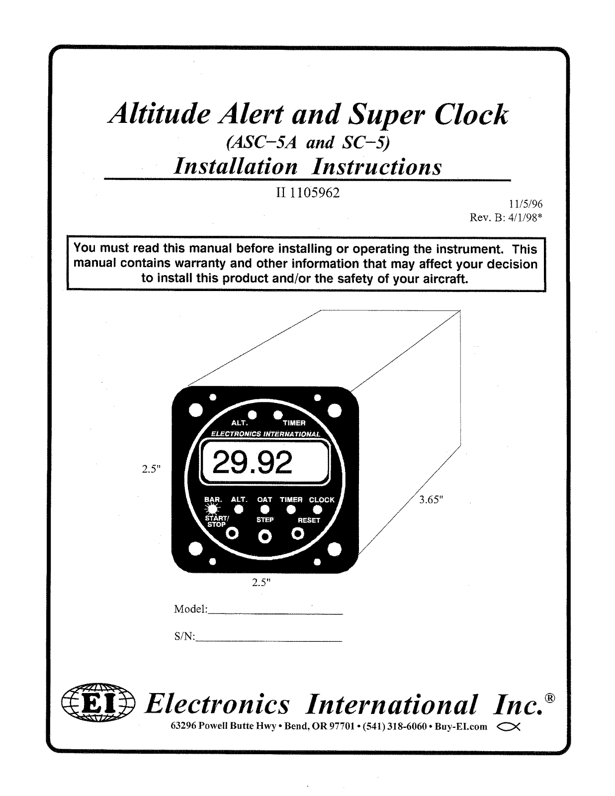 Electronics International ASC-5A, SC-5 Installation Guide - ManualMachine.com