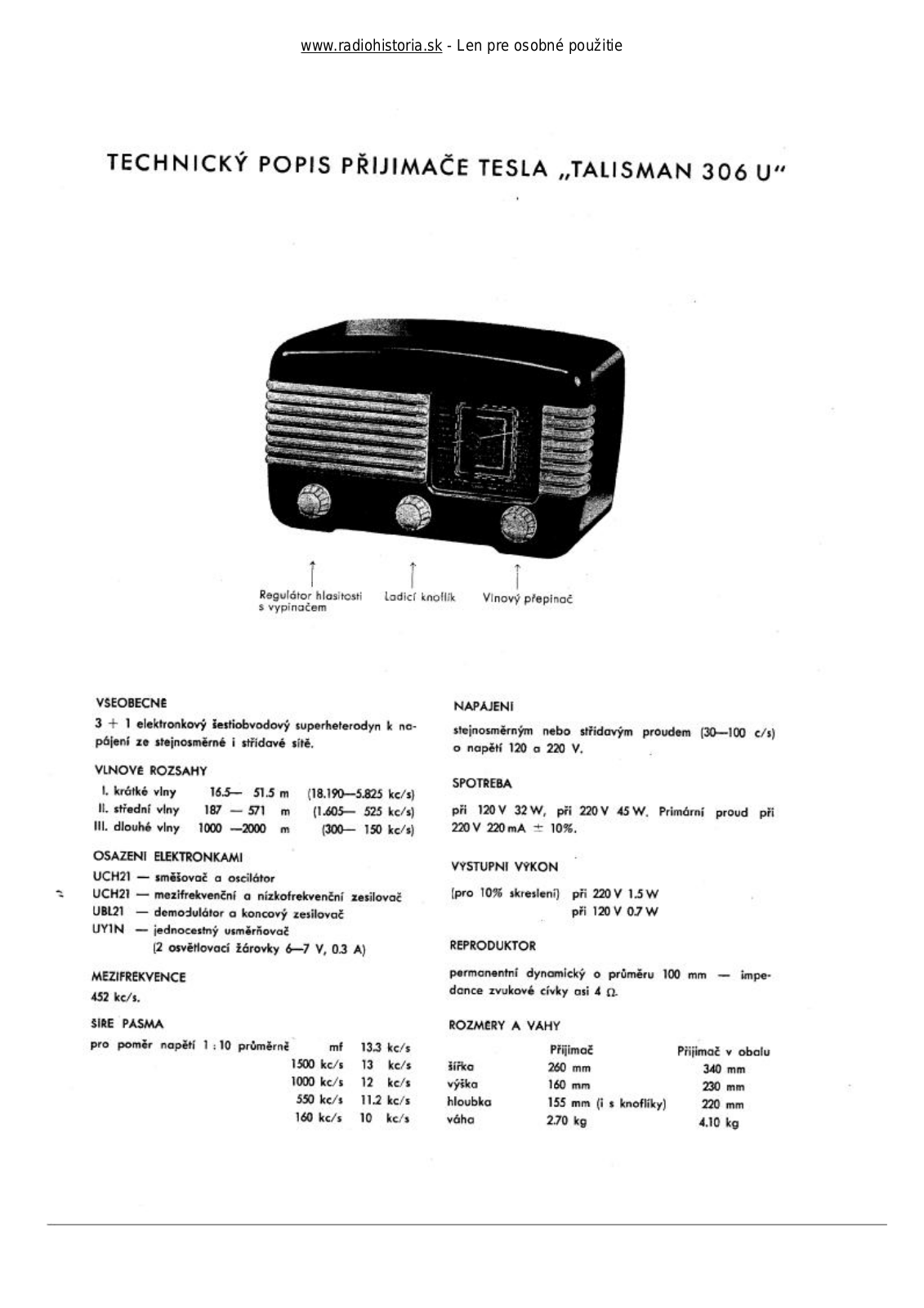 Tesla 306U-10 Talisman User Manual