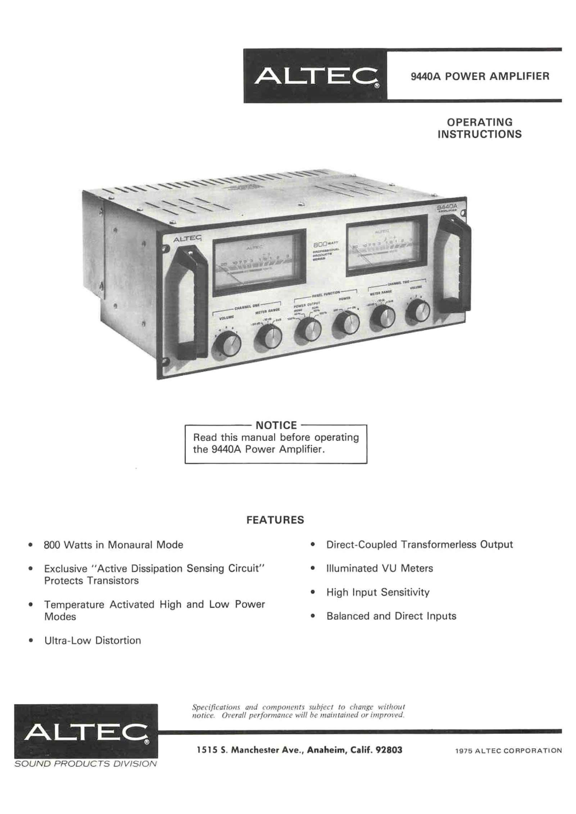 Altec Lansing 9940A Schematic