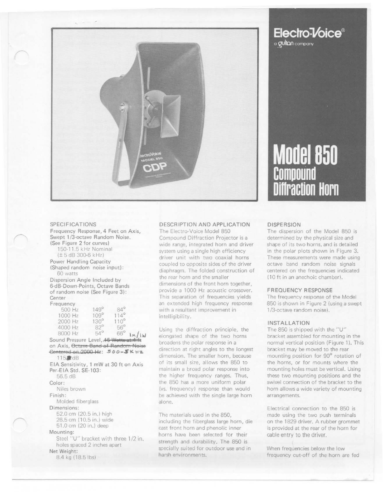 Electro-voice 850 User Manual