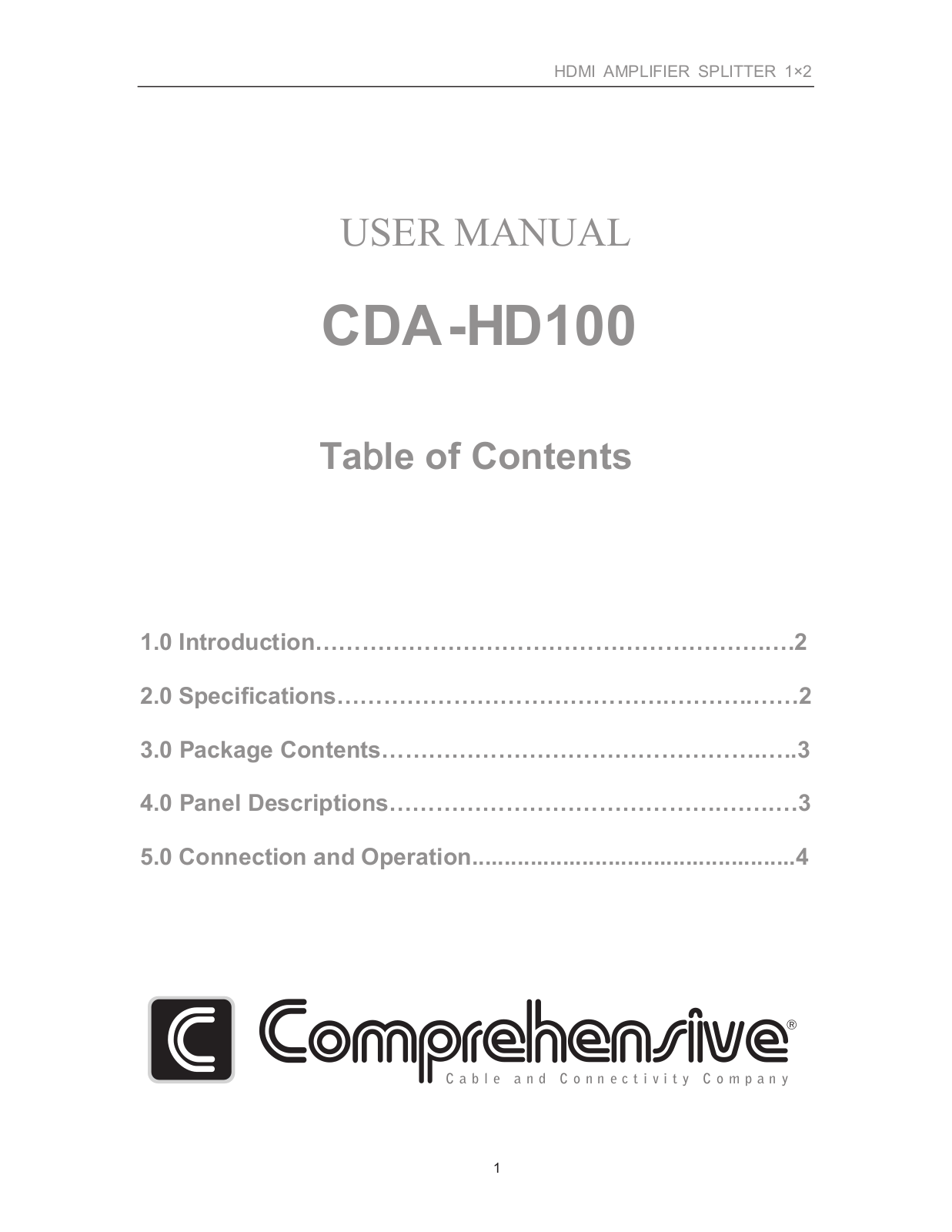 Comprehensive CDA-HD100 User Manual