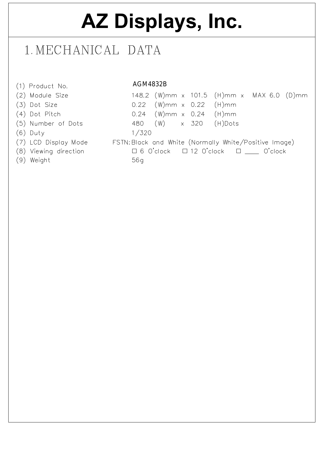 AZDIS AGM4832B-FTS-T, AGM4832B-FTD-T, AGM4832B-FBS-T, AGM4832B-FBD-T Datasheet