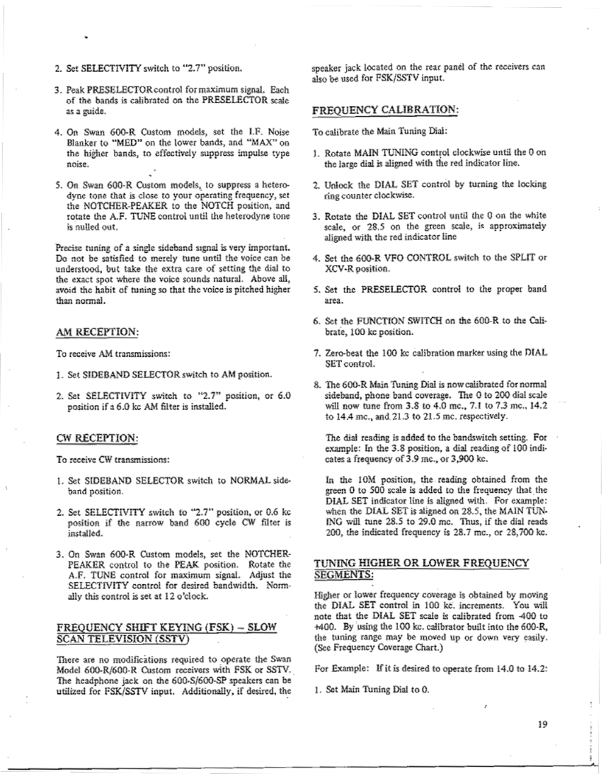 Swan 600-R User Manual (PAGE 19)