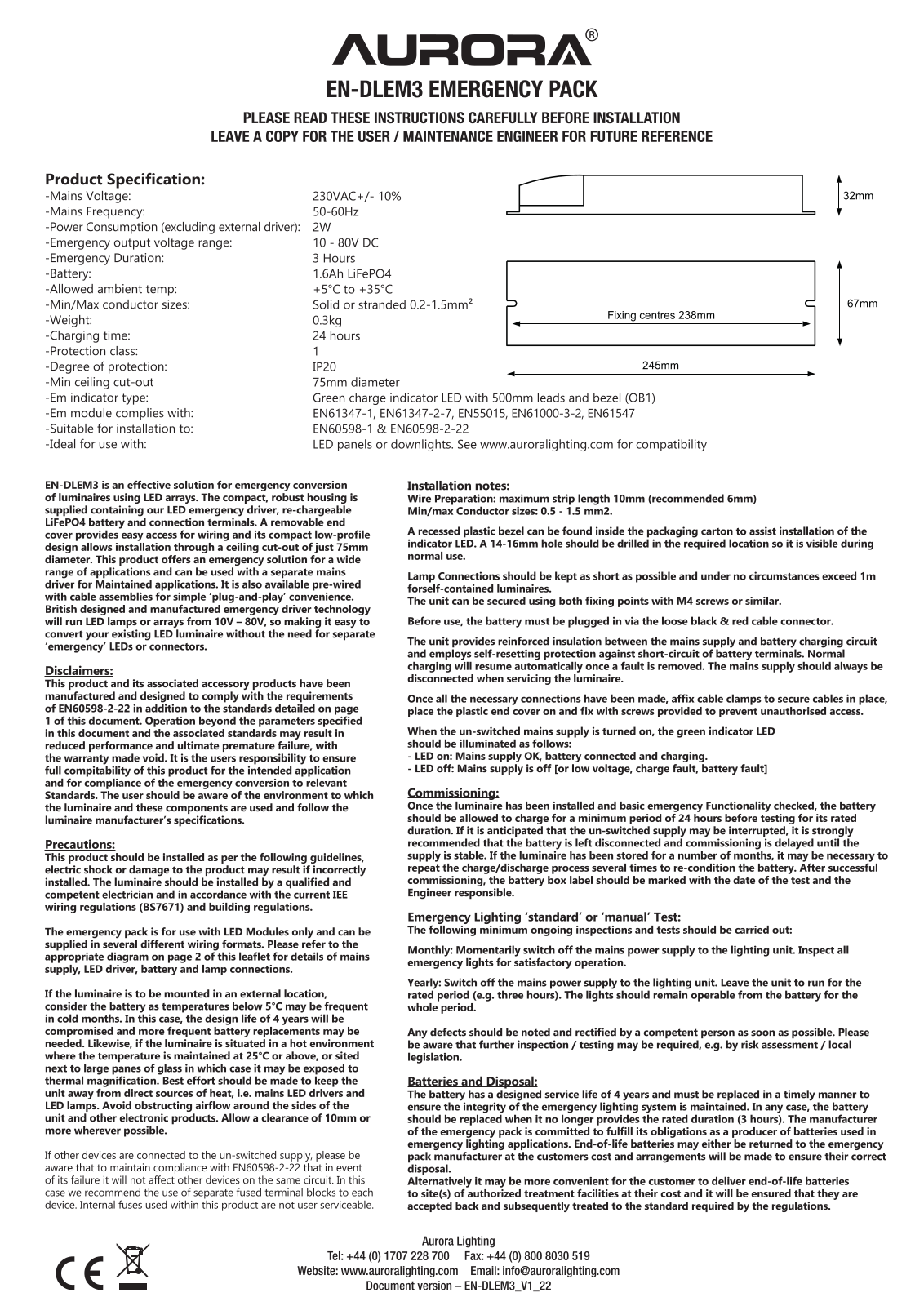 Aurora Lighting EN-DLEM3 Installation Instructions - ManualMachine.com