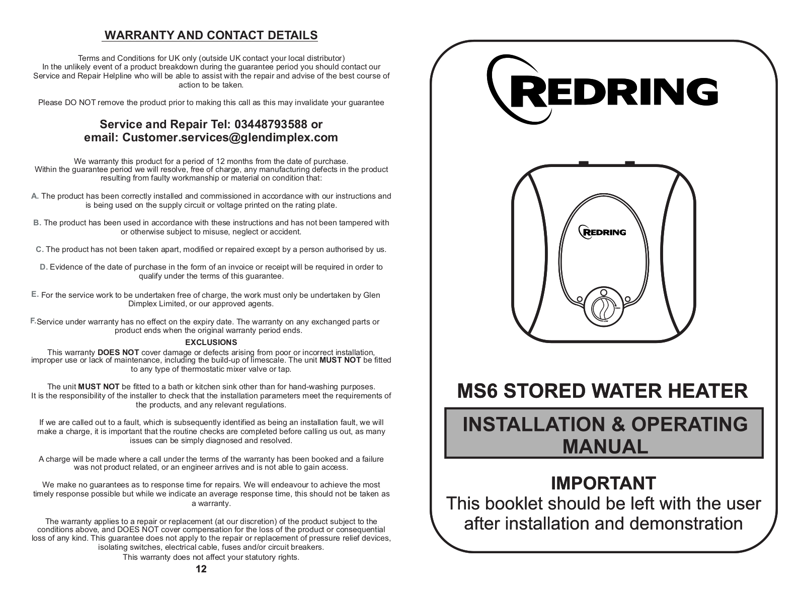 Redring MS6 Installation & Operating Manual