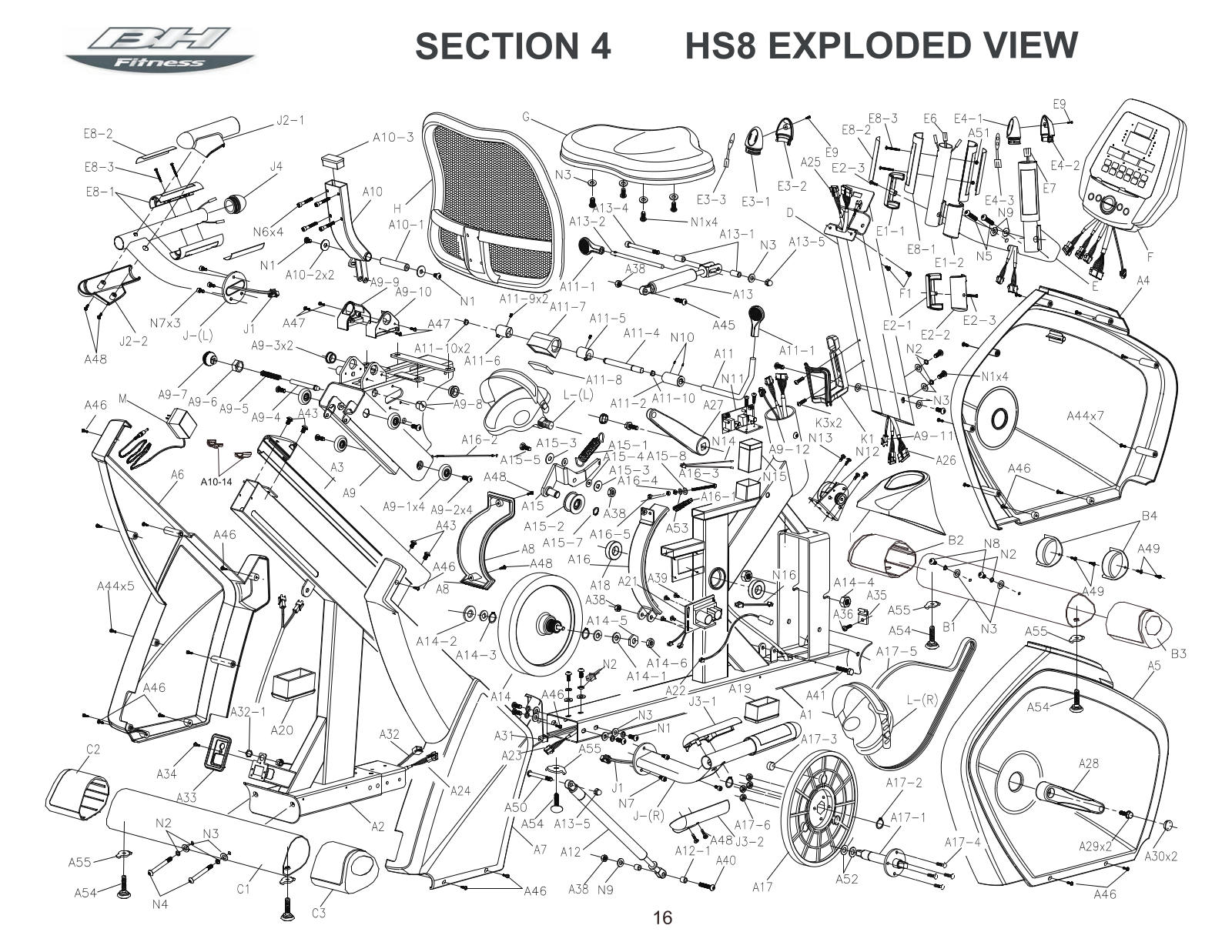 Bh fitness HS8 PARTS LIST