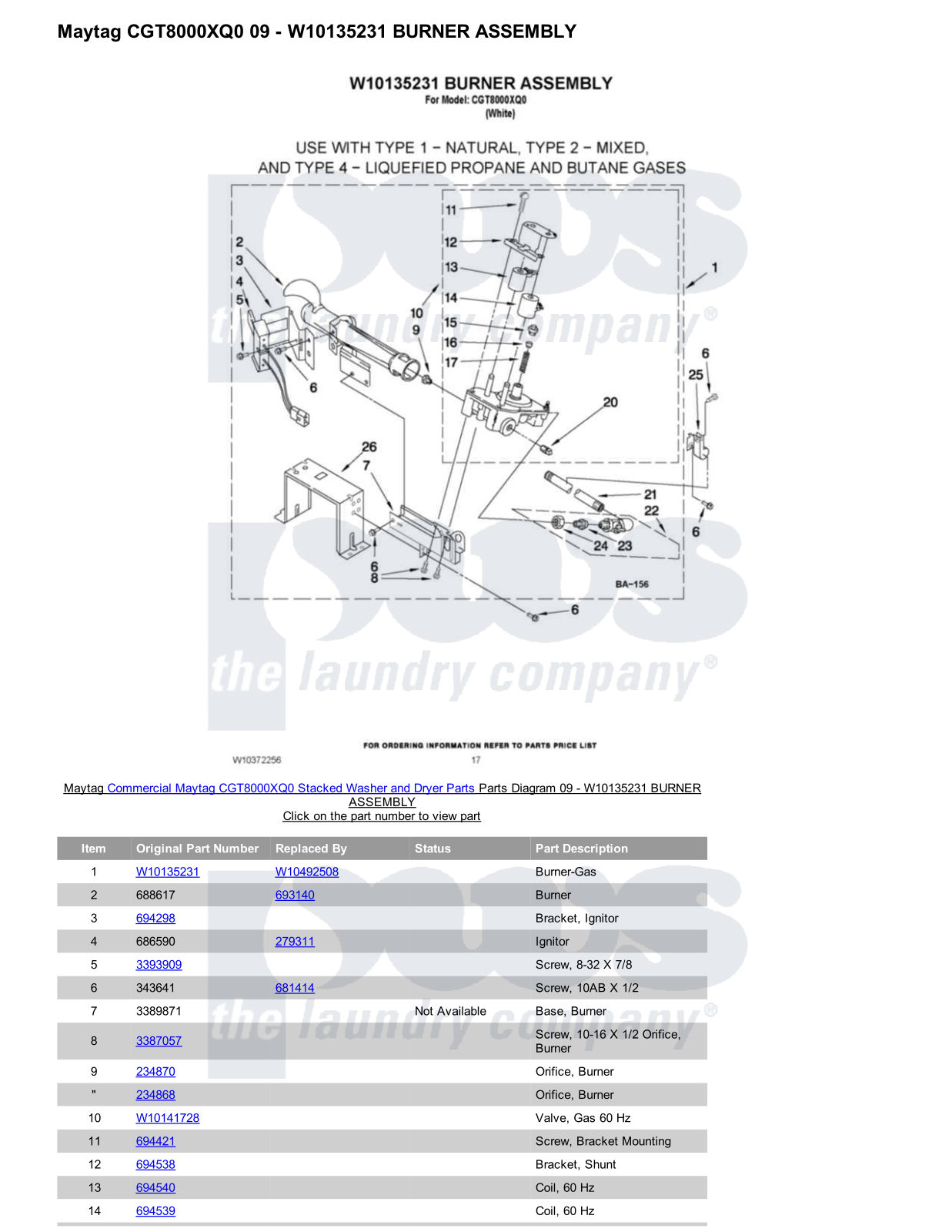 Maytag CGT8000XQ0 Stacked and Parts Diagram