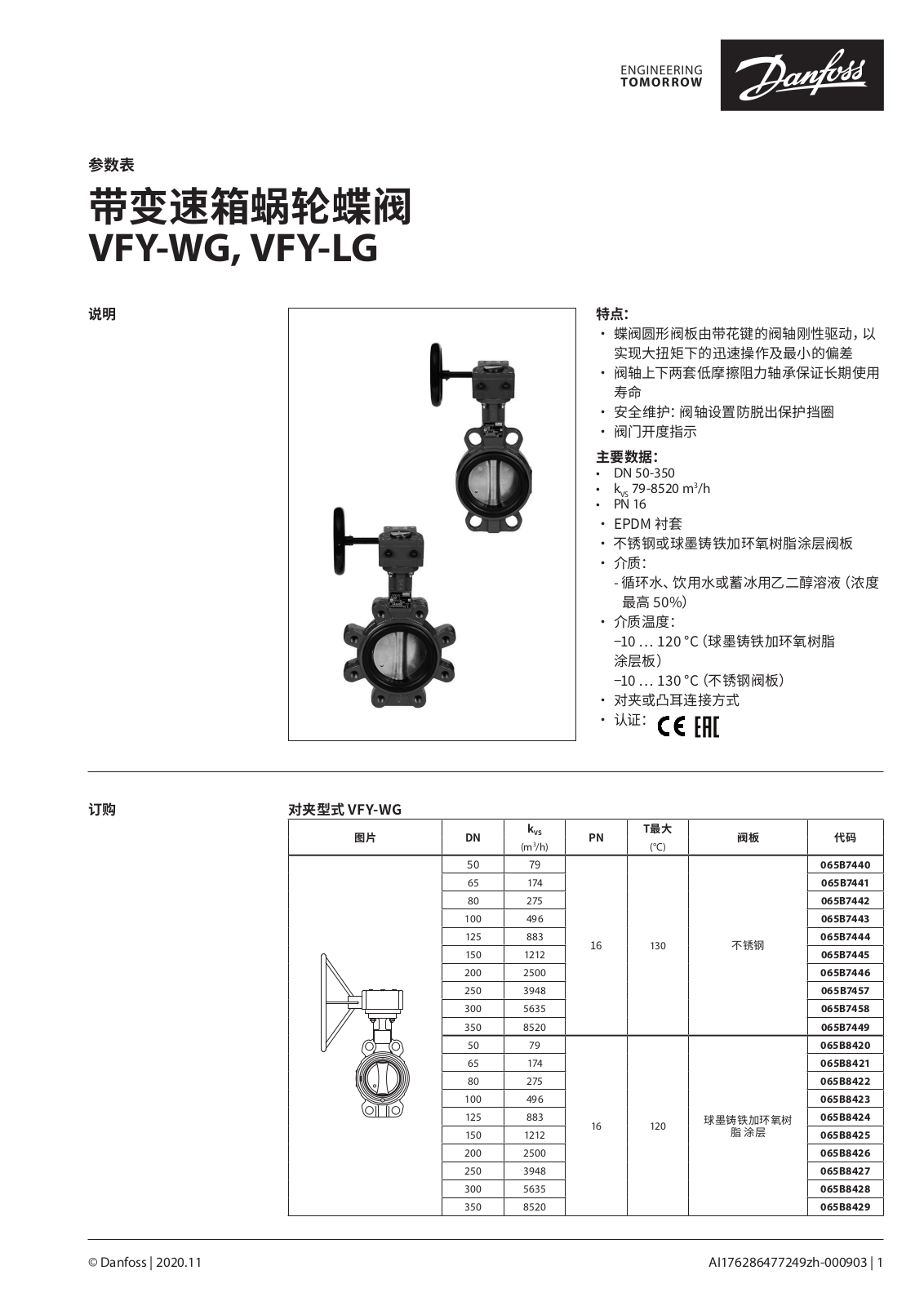 Danfoss VFY-WG, VFY-LG Data sheet