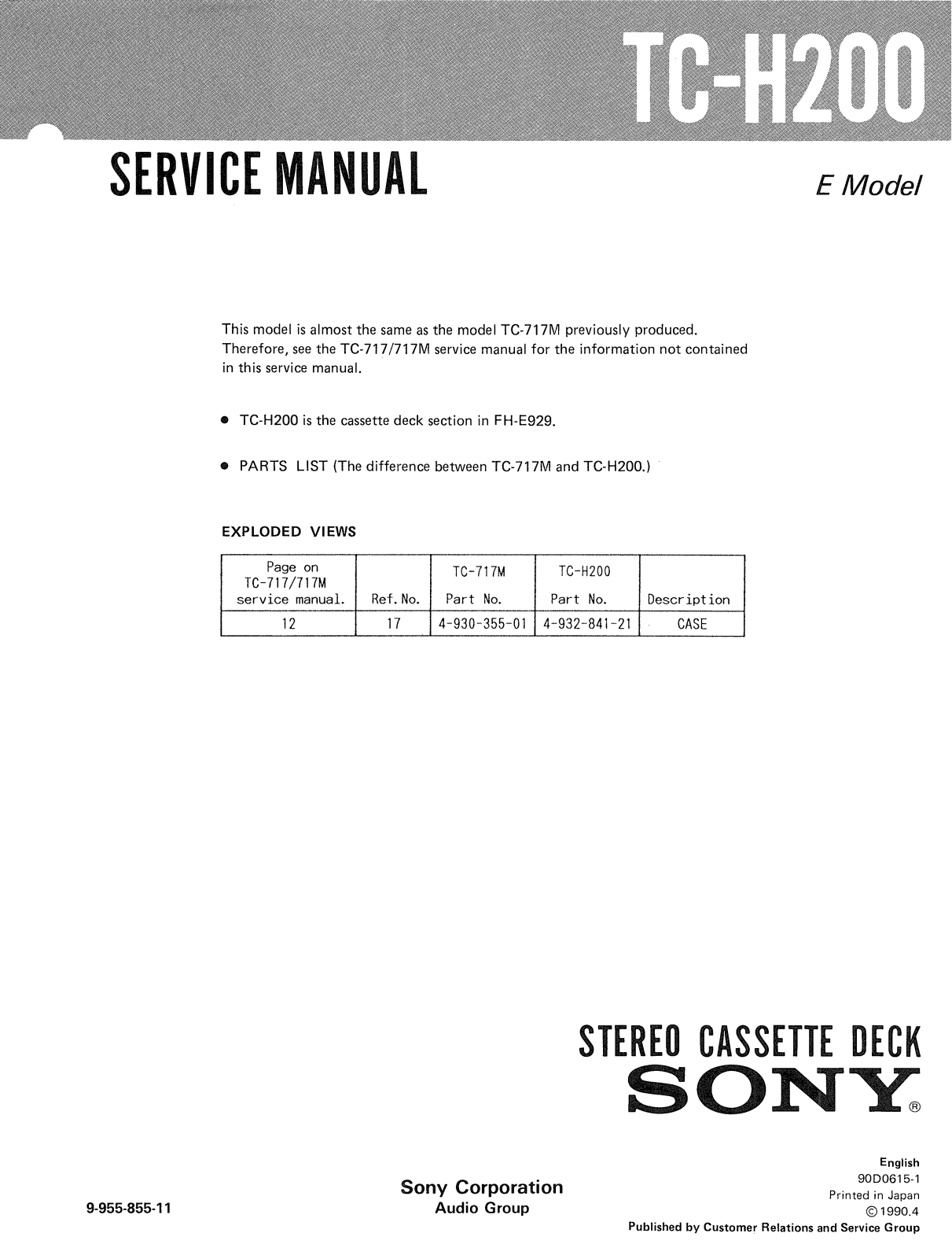 Sony TC-H200 Service Manual