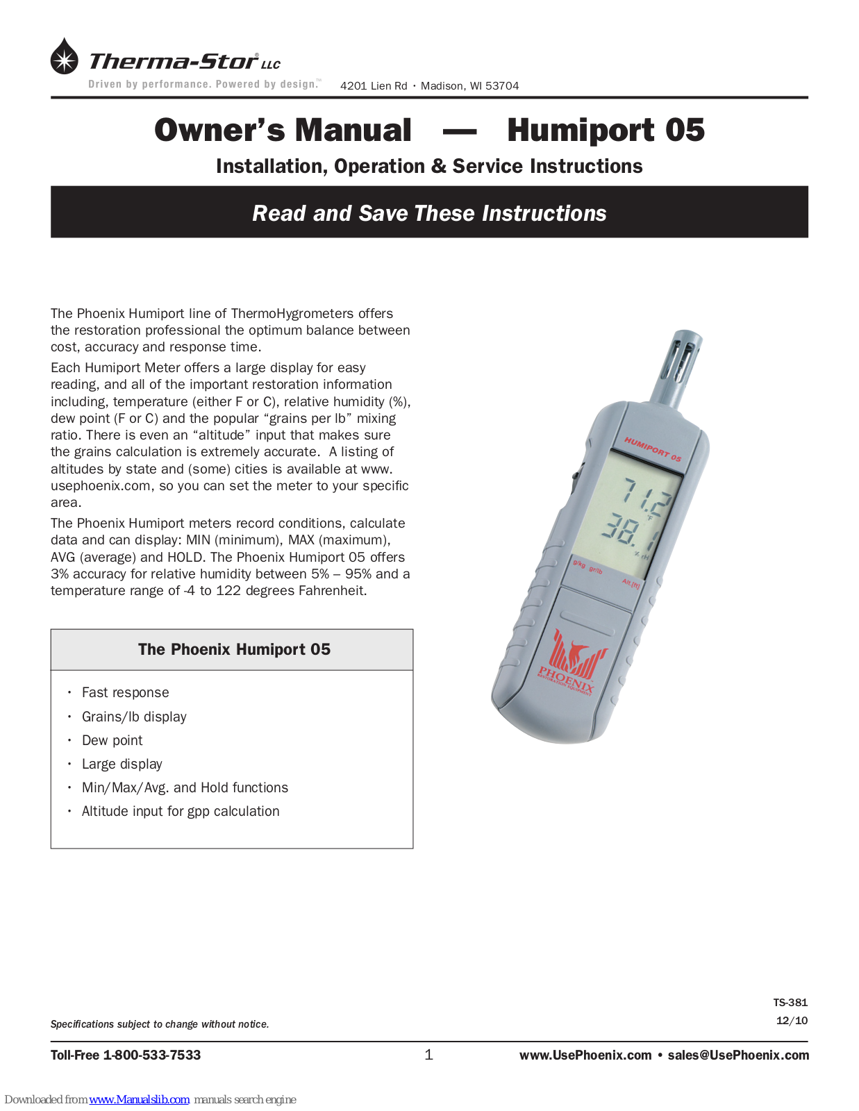 Phoenix Humiport 05 Installation, Operation & Service Instructions