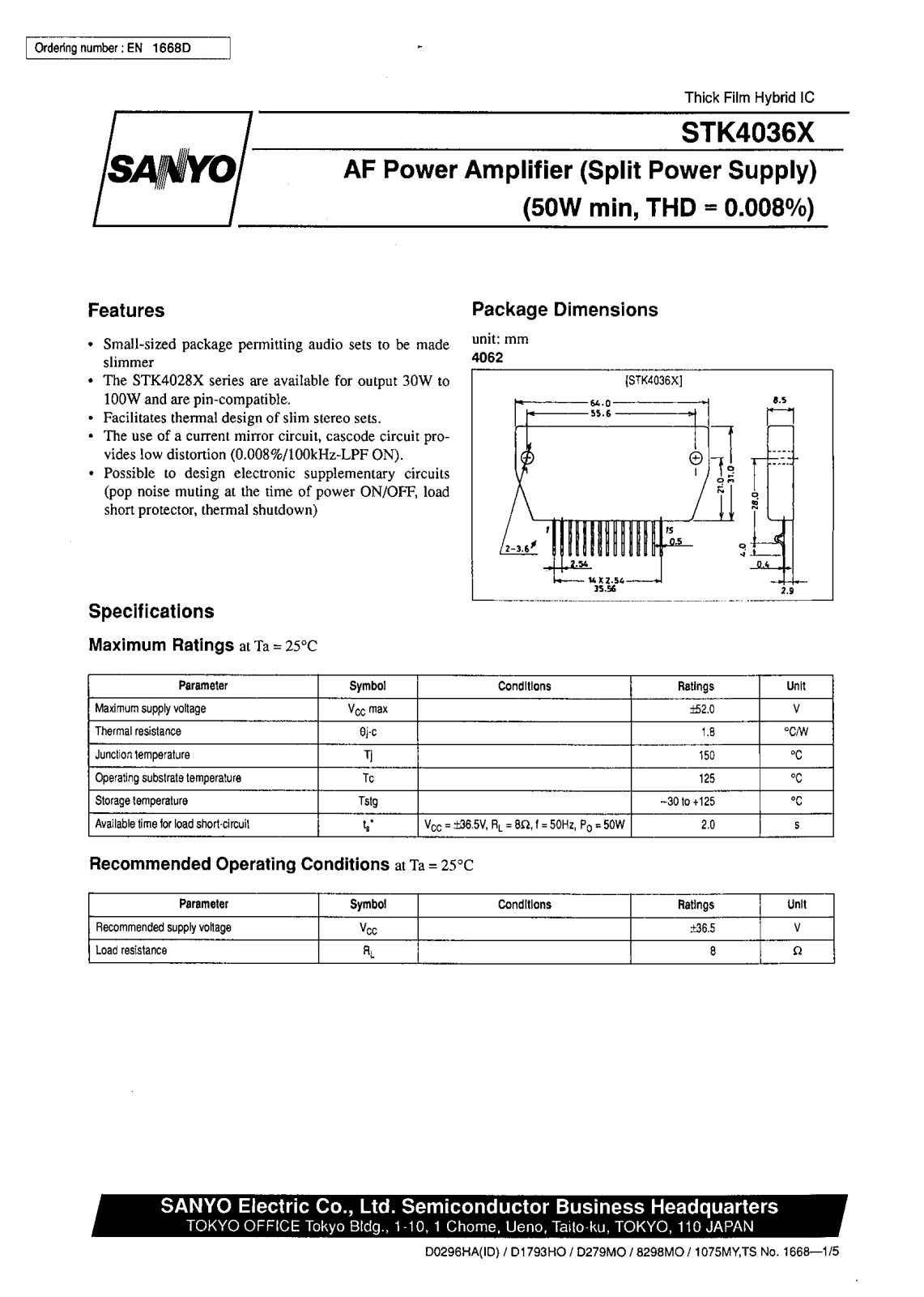 SANYO STK4036X Datasheet