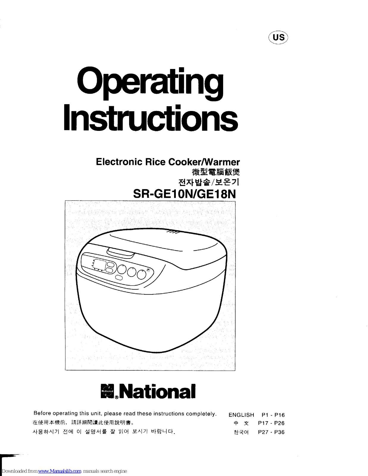 National SR-GE10N, SR-GE18N User Manual