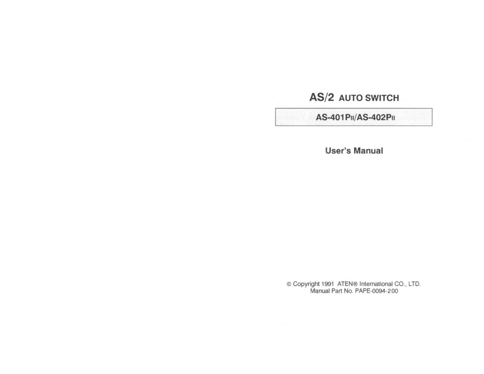 ATEN Technology AS-401PII, AS-402PII User Manual