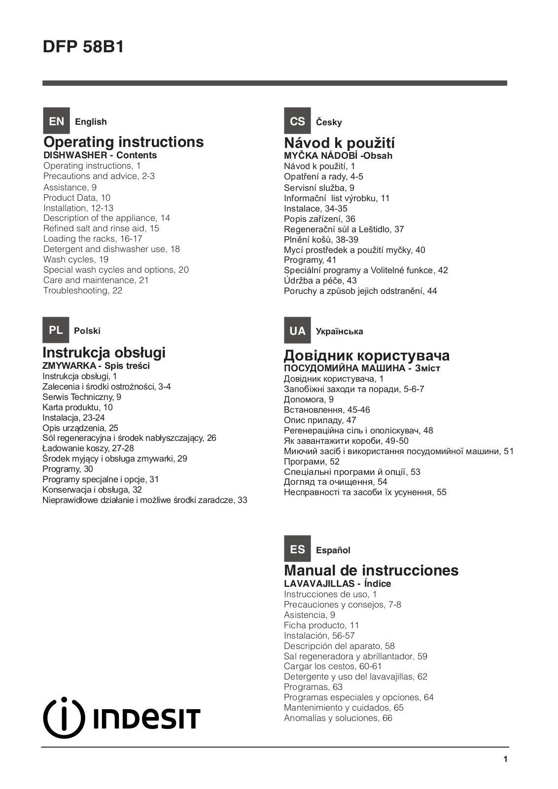 INDESIT DFP 58B1 NX EU User Manual