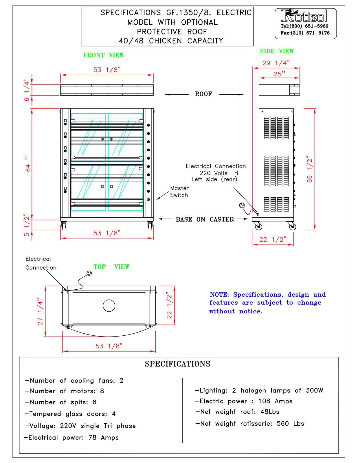 Rotisol sp1358s Specifications