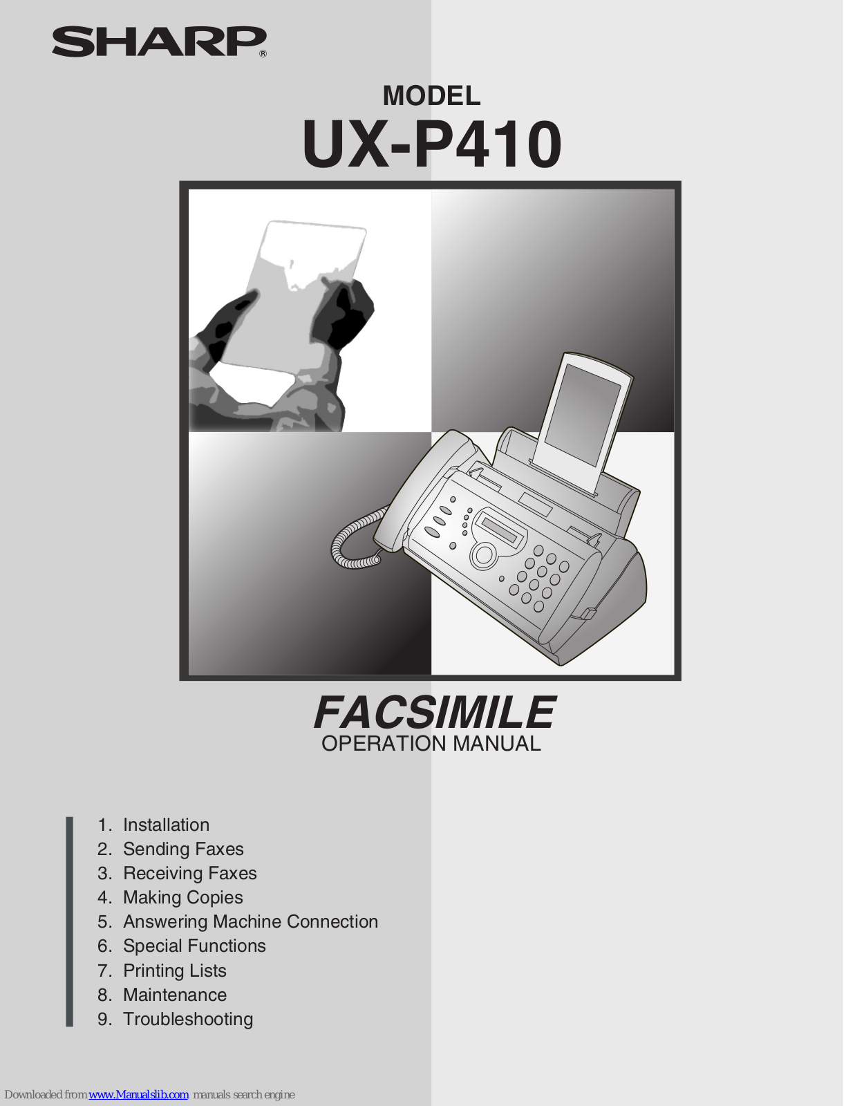 Sharp FACSIMILE UX-P410 Operation Manual