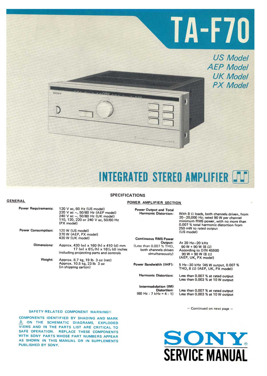 Sony TAF-70 Service manual